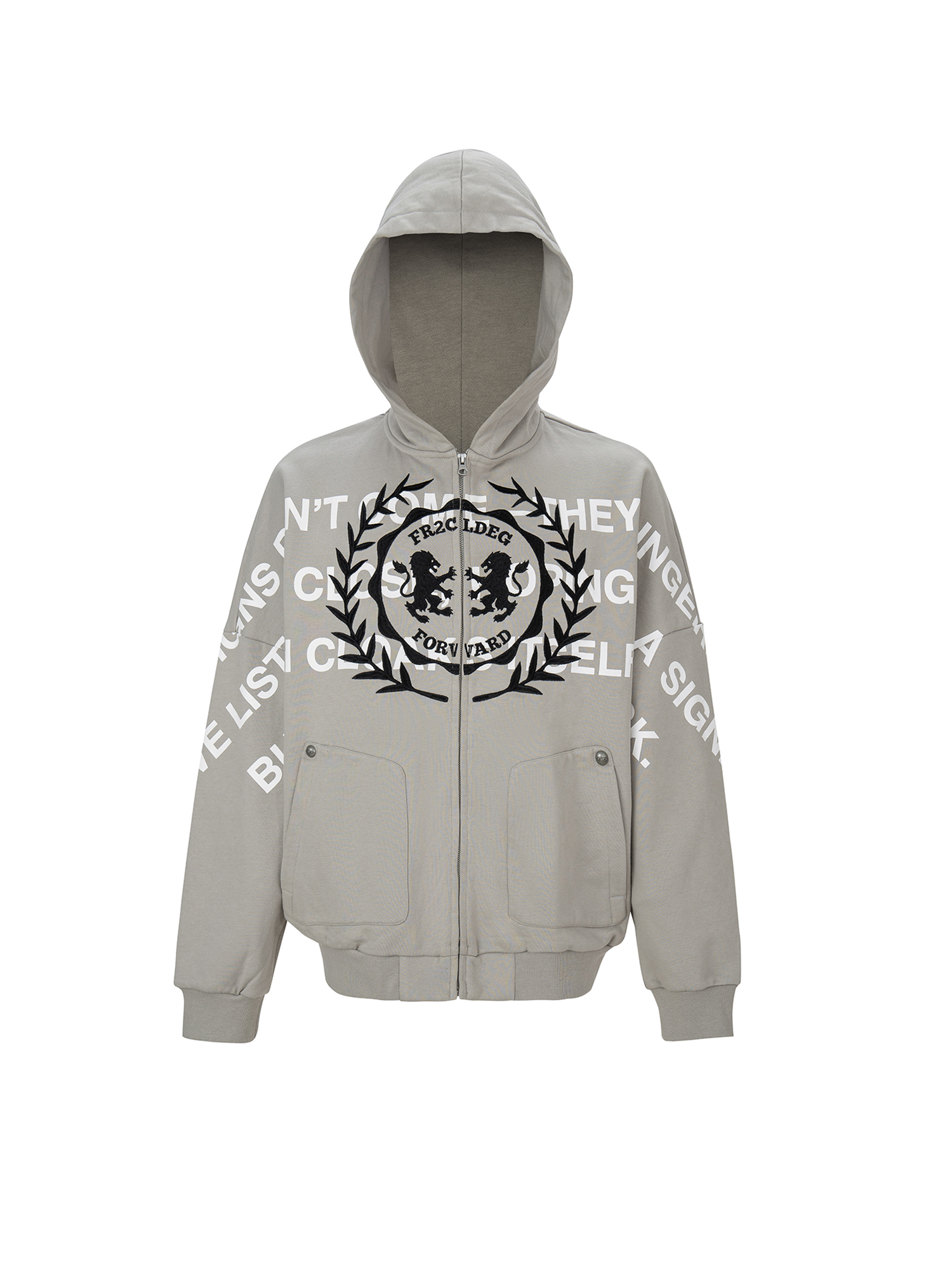 F2CE Embroidery Slogan Graphic Zip-Up Hoodie