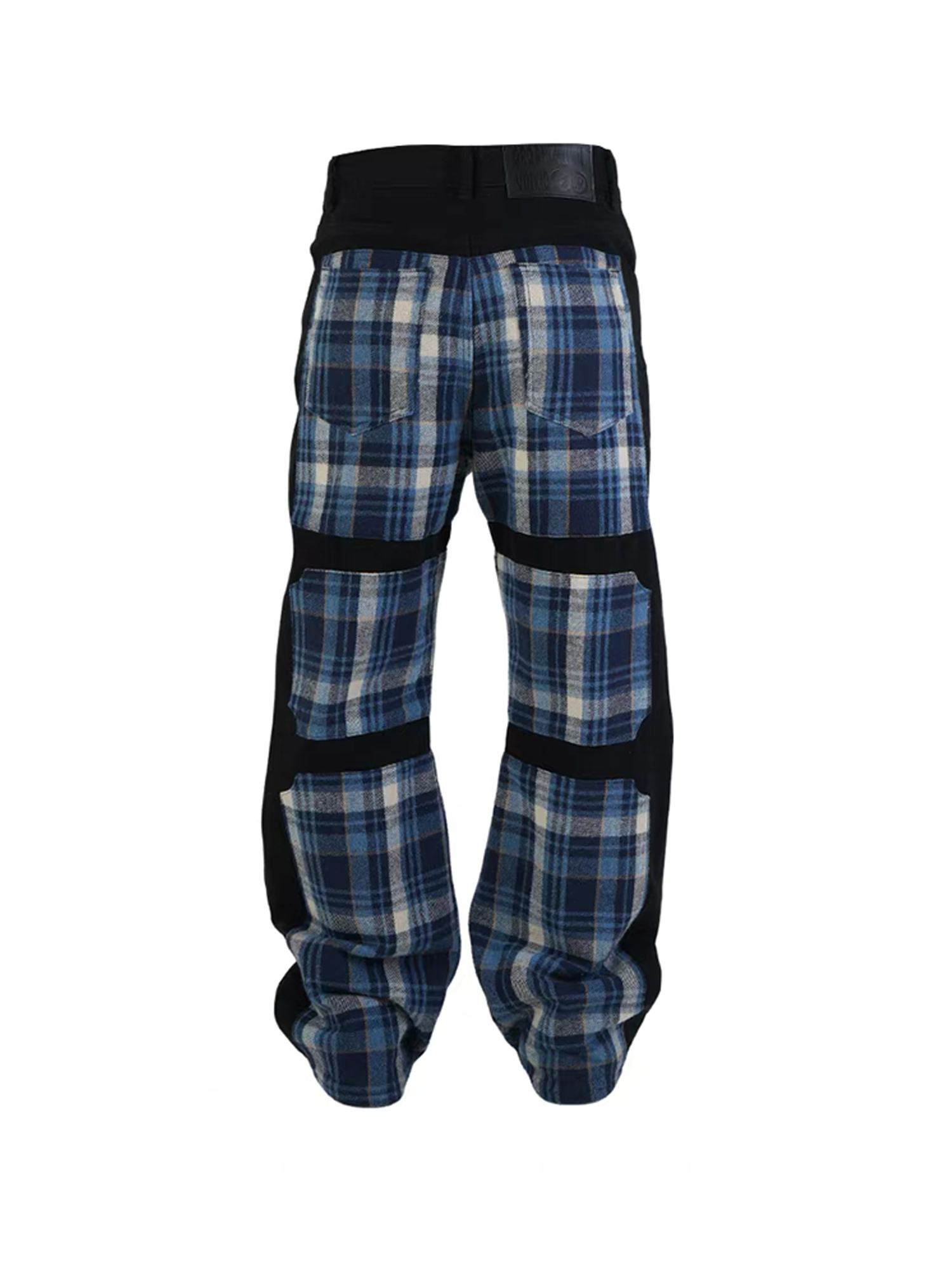 VINKID Plaid Paneled Wide-Leg Jeans