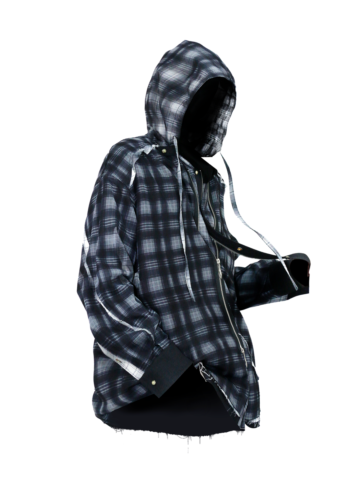 RELABEL Plaid Layered Oversized Hooded Shirt