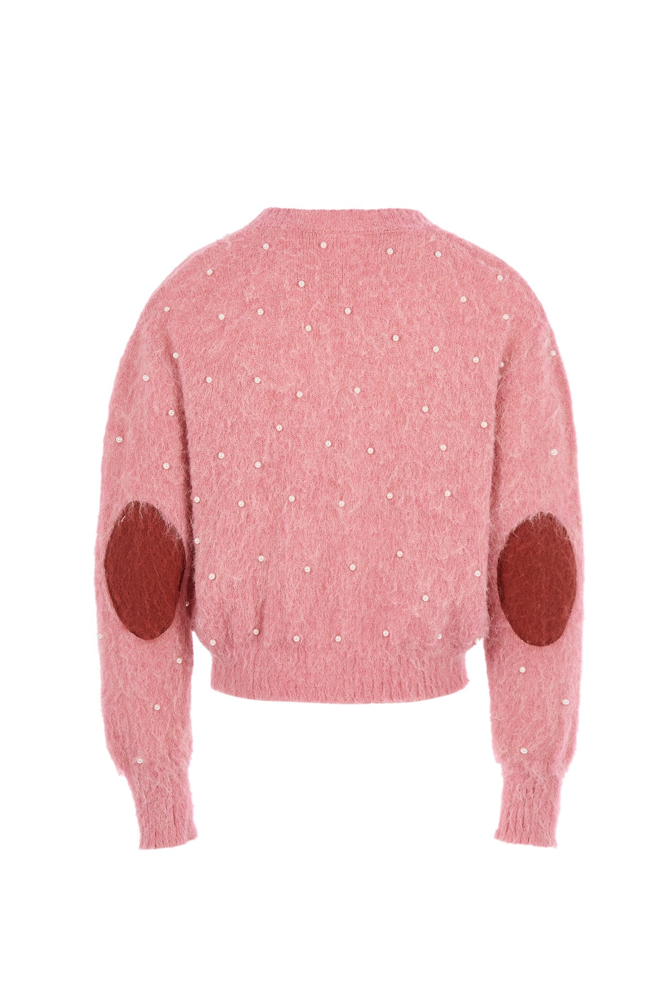 STEEPC Pearl-Studded Contrast Elbow Patch Cardigan