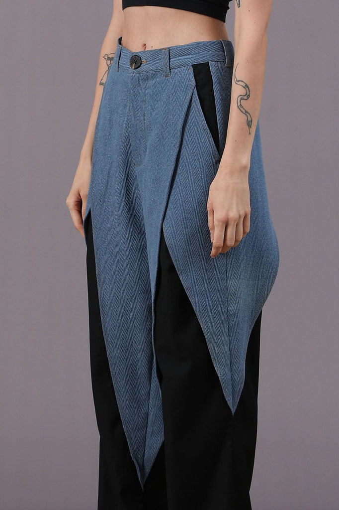 MIICHOUS Double-Layered Spliced Denim Suit Pants, premium urban and streetwear designers apparel on PROJECTISR.com, Miichous