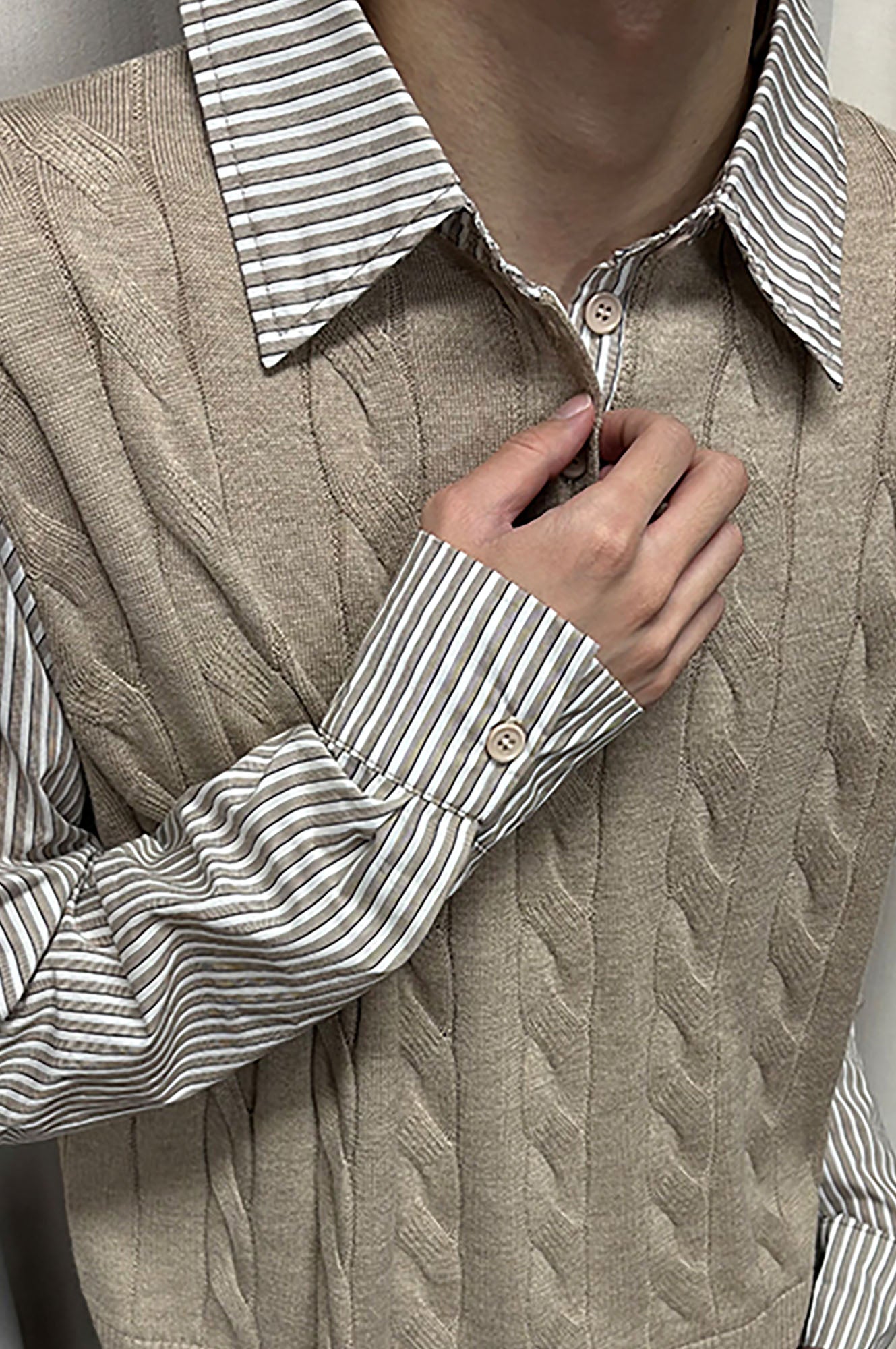KREATE Cable Knit Vest-Layered Shirt