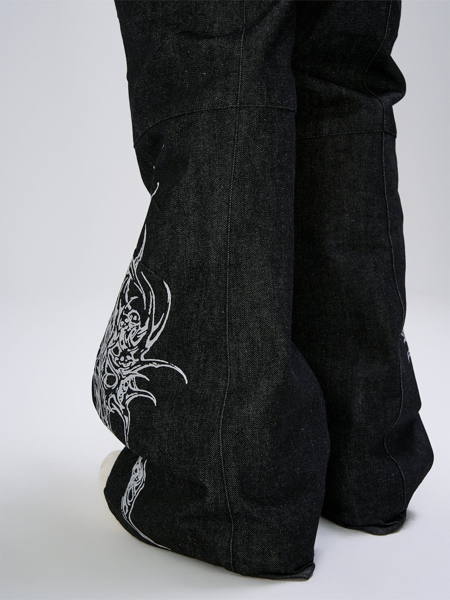 FLYERRER Abstract Graphic Flared Raw Jeans, premium urban and streetwear designers apparel on PROJECTISR.com, FLYERRER