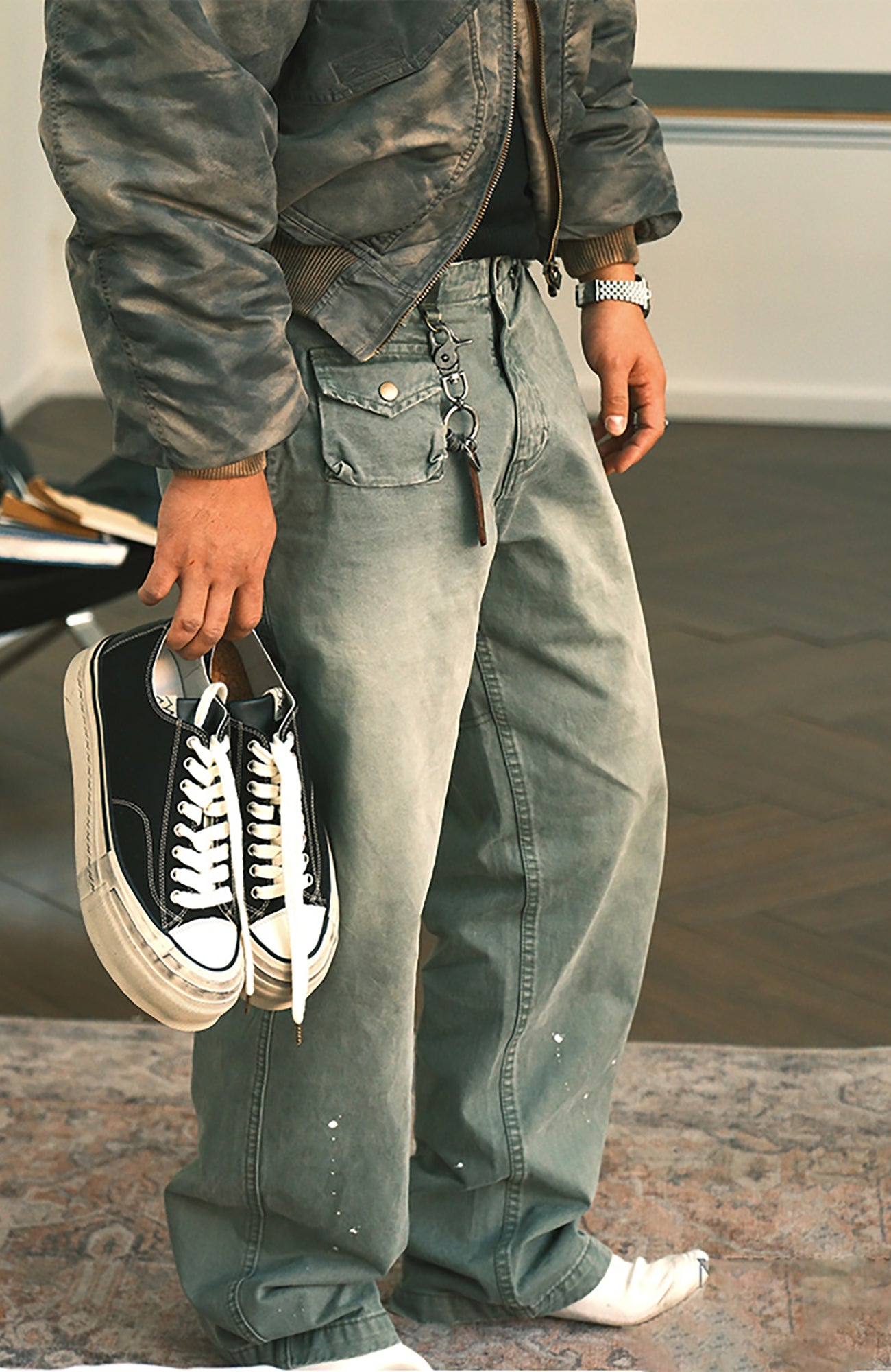 NEIGBORL Washed Paint Splatter Cargo Pants, premium urban and streetwear designers apparel on PROJECTISR.com, NEIGBORL