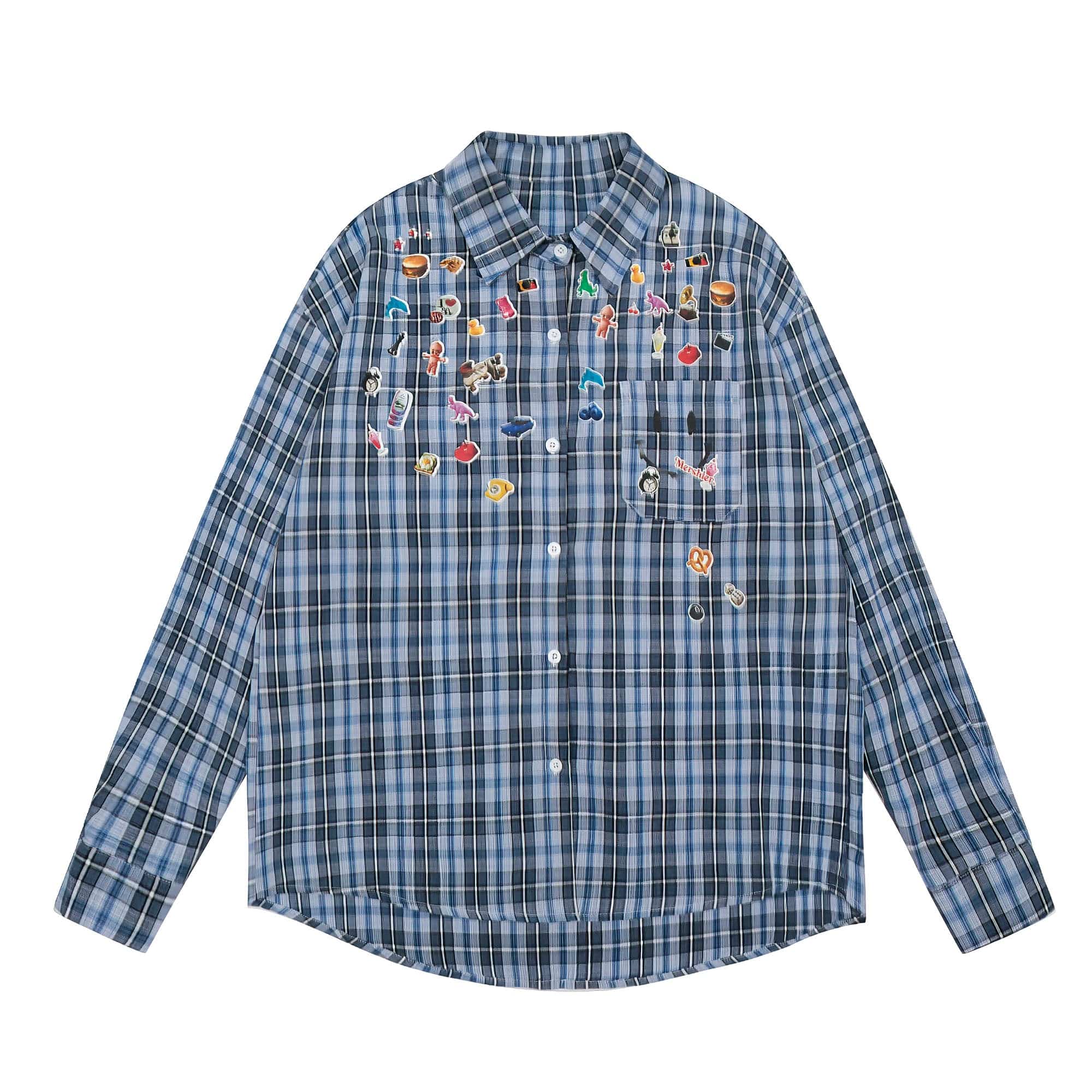 CLP Plaid Stickers Oversized Shirt, premium urban and streetwear designers apparel on PROJECTISR.com, CLP
