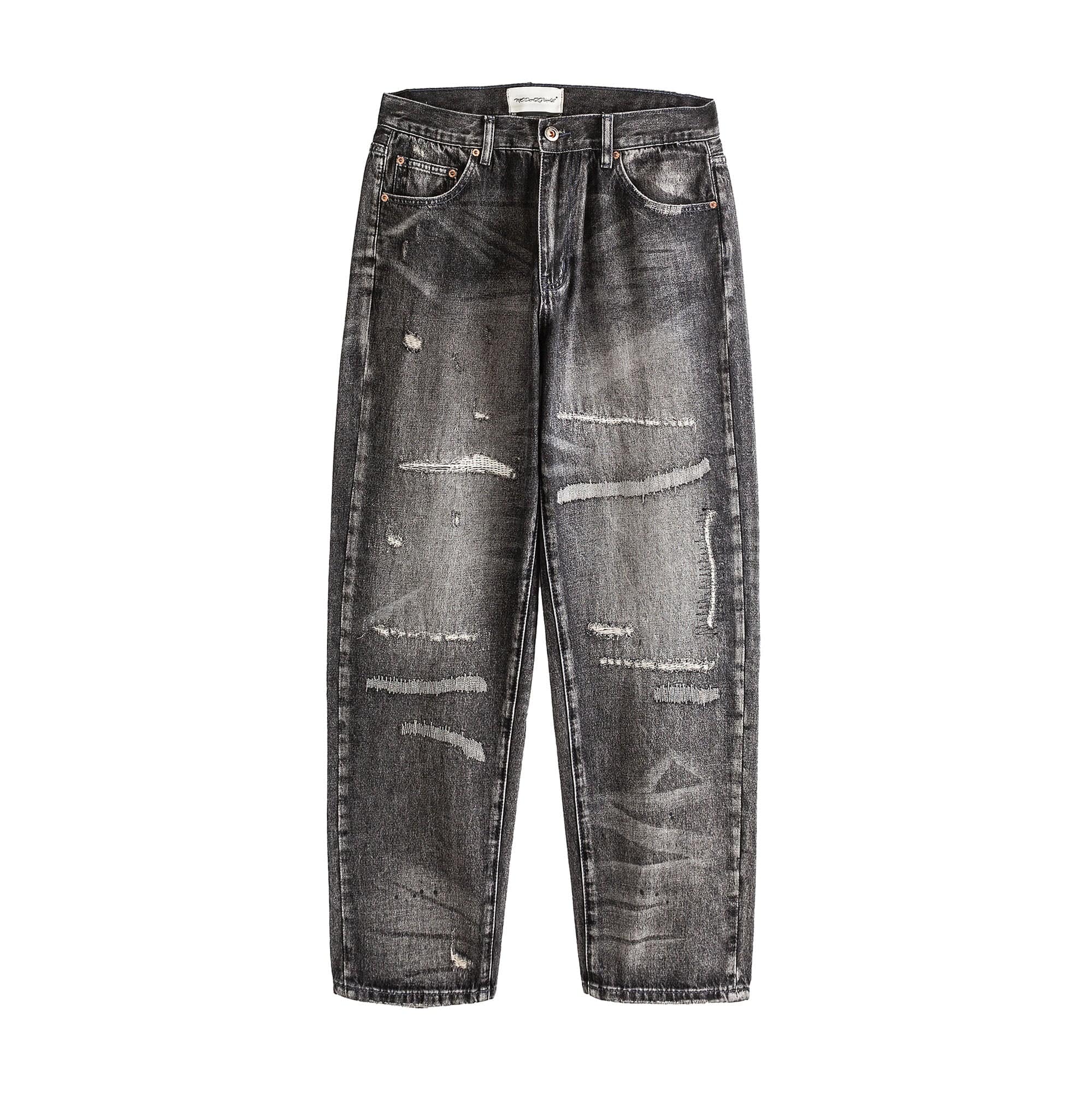 ME DA IGUAL Washed Slashed Patch Distressed Jeans, premium urban and streetwear designers apparel on PROJECTISR.com, ME DA IGUAL