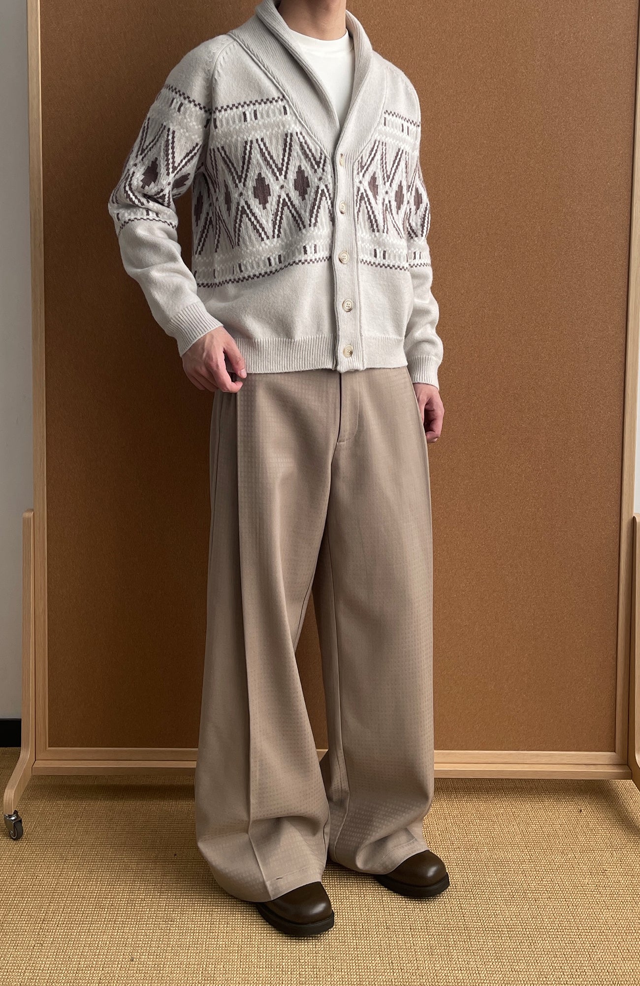 OKAYTHXBYE Fair Isle Shawl Collar Cardigan