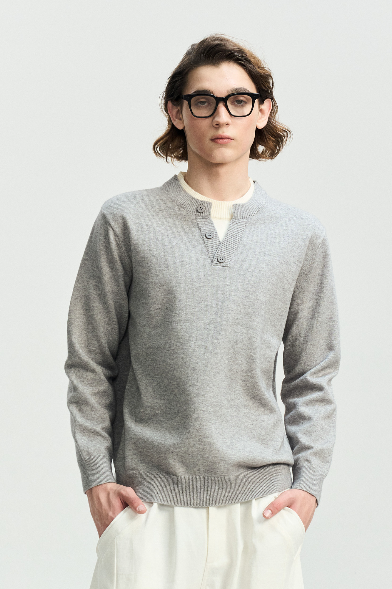 LEONSENSE Faux-Layered Henley Sweater