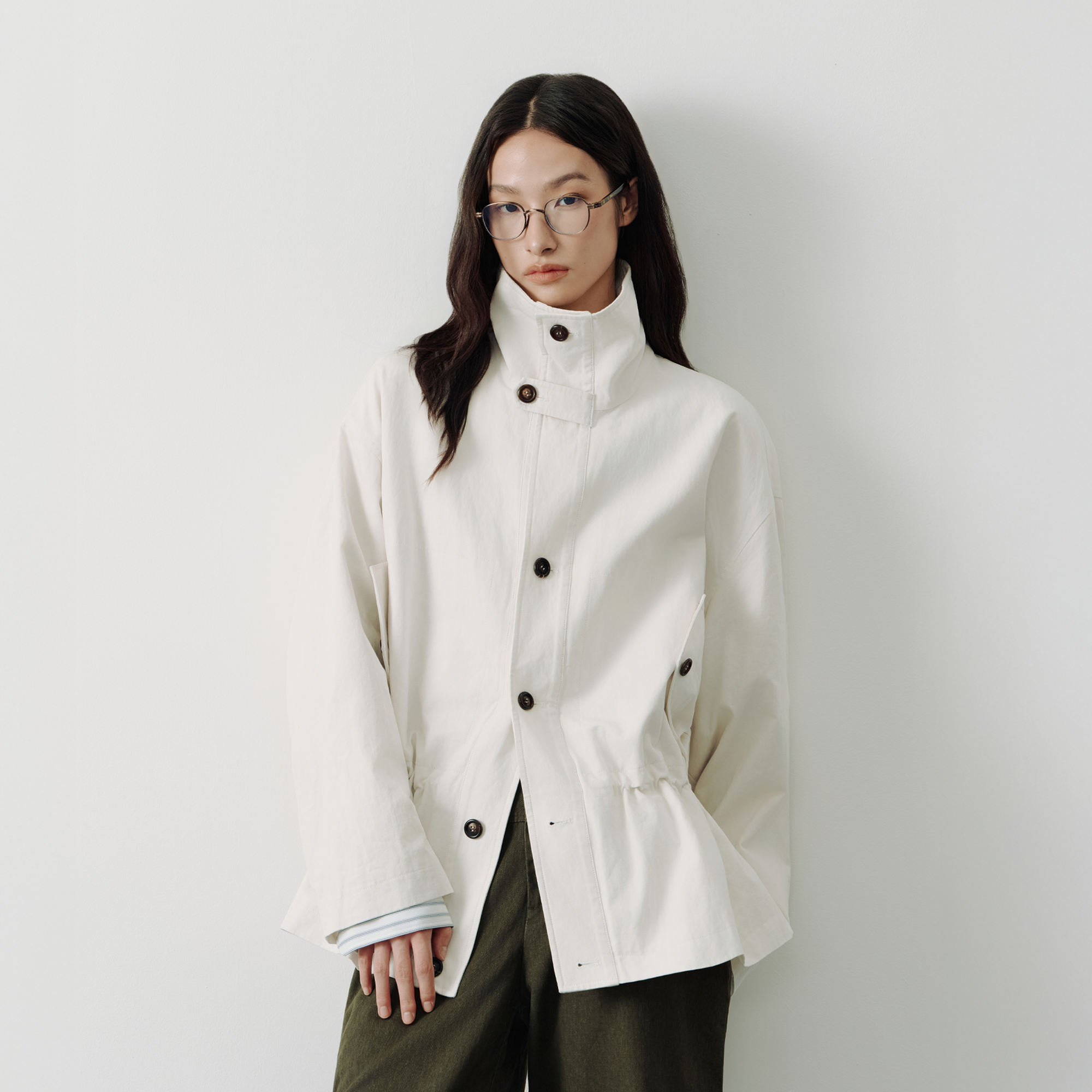 SAME FLOW Stand-Collar Drawstring-Waist Jacket