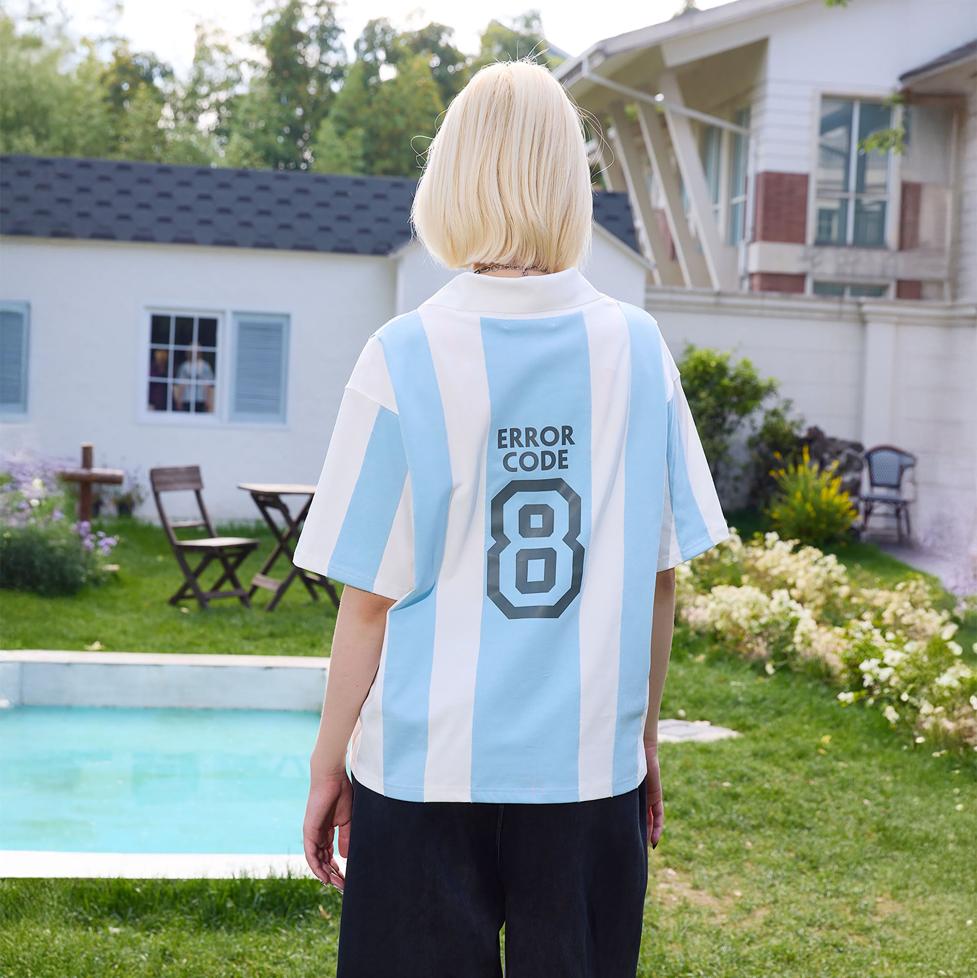 ERROR CODE ROBOT Athletic Striped Graphic V-Neck Jersey