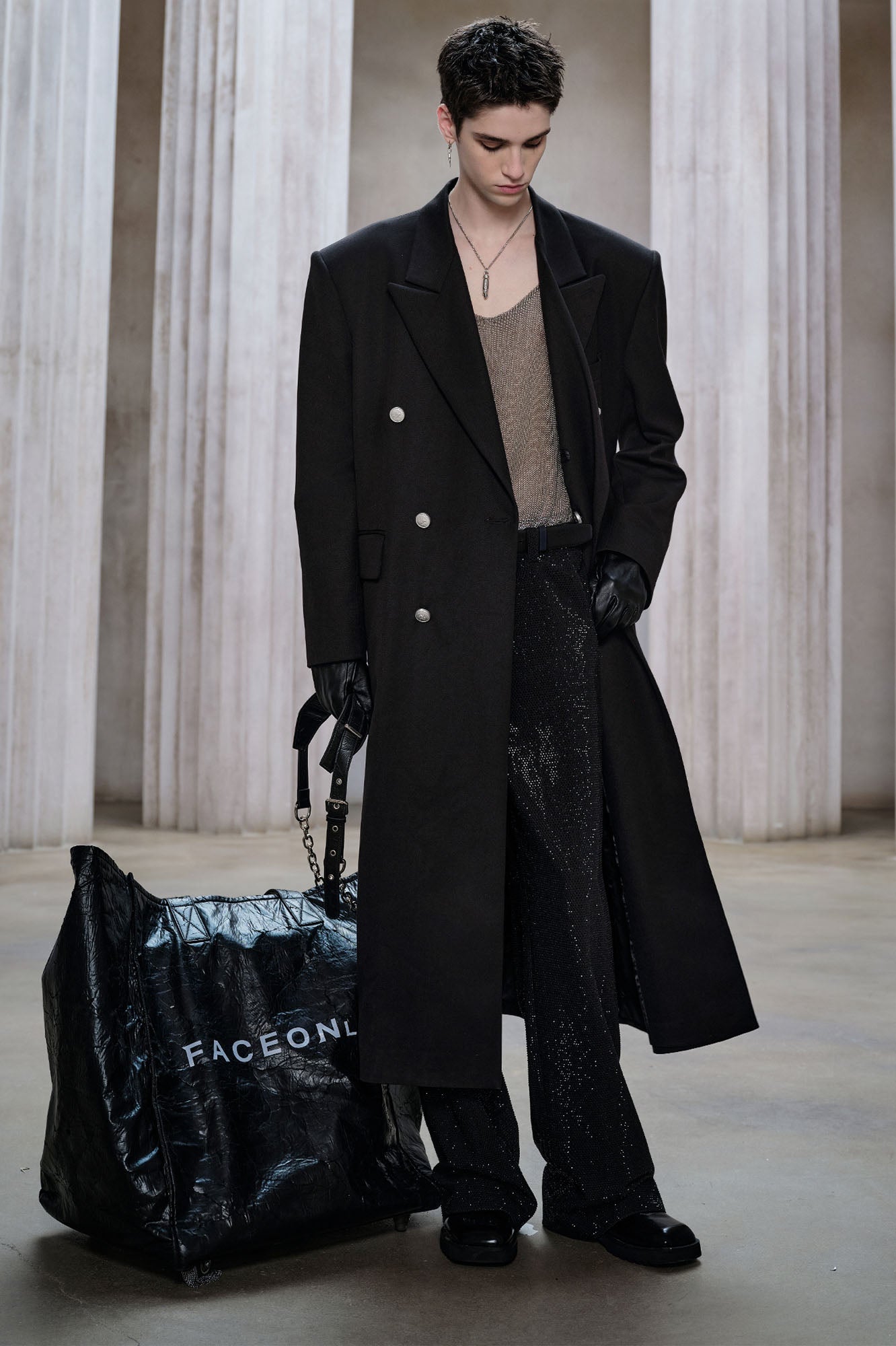 FACEONLAB Structured Double-Breasted Overcoat, premium urban and streetwear designers apparel on PROJECTISR.com, FACEONLAB