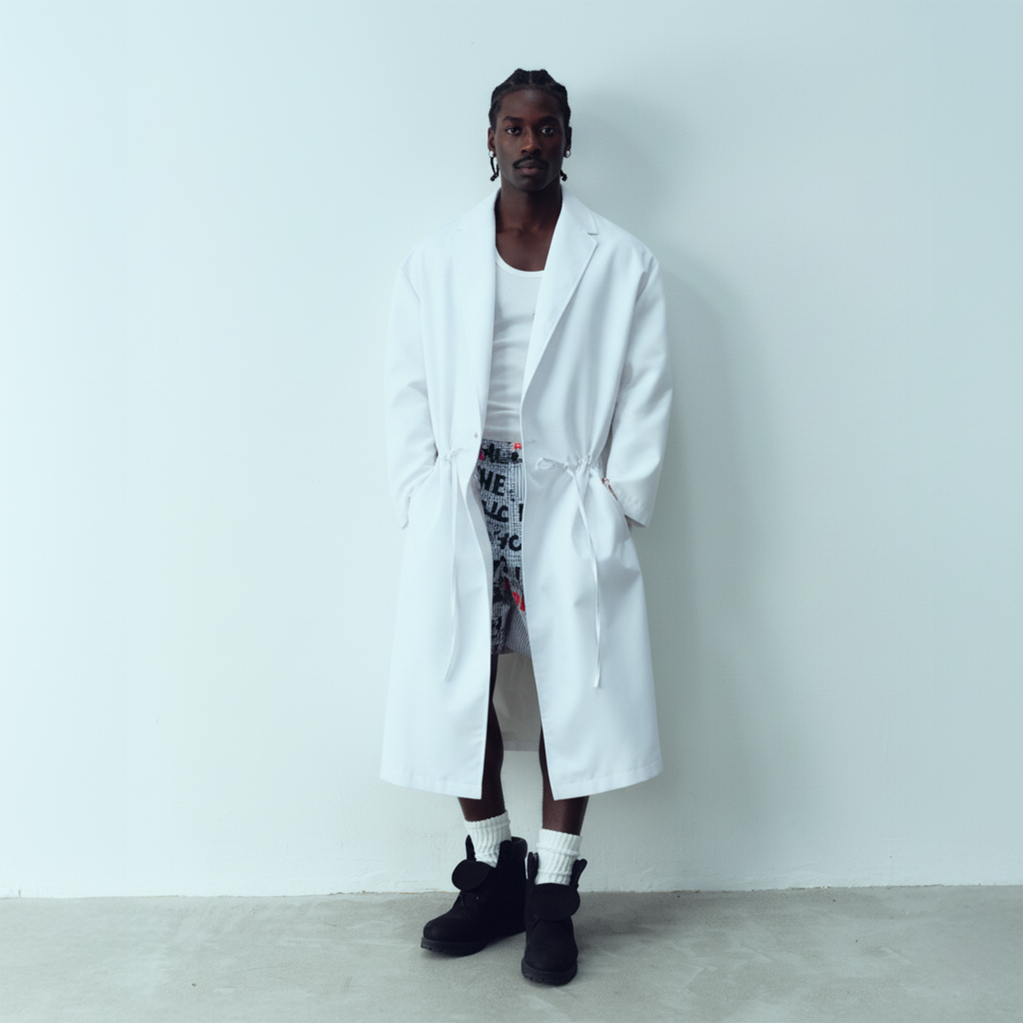 KADAKADA Bear-Tag Waist-Drawstring Trench