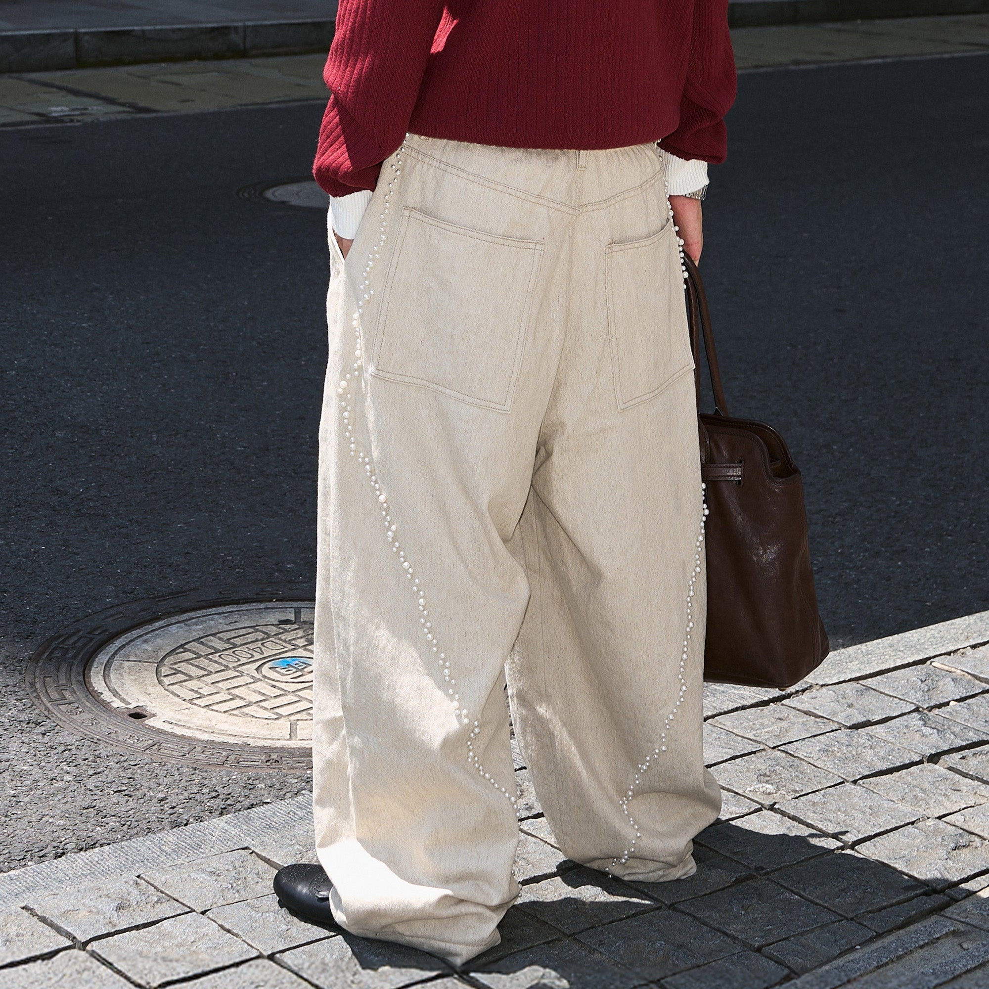 STEEPC Pearl Embellished Linen-Blend Wide-Leg Trousers, premium urban and streetwear designers apparel on PROJECTISR.com, STEEPC