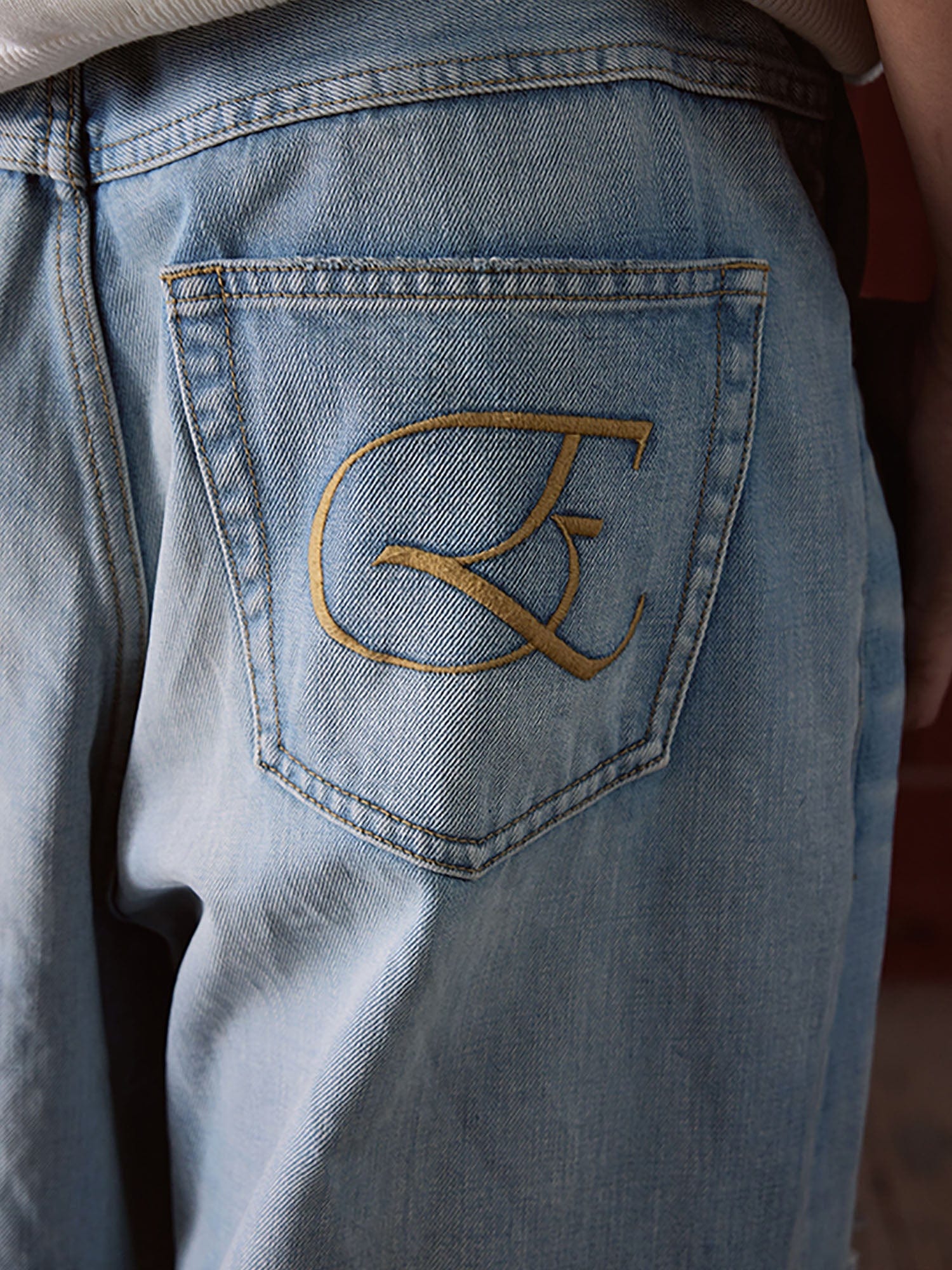 IN EXISTENCE Distressed Patchwork Creased Washed Wide-Leg Jeans, premium urban and streetwear designers apparel on PROJECTISR.com, IN EXISTENCE