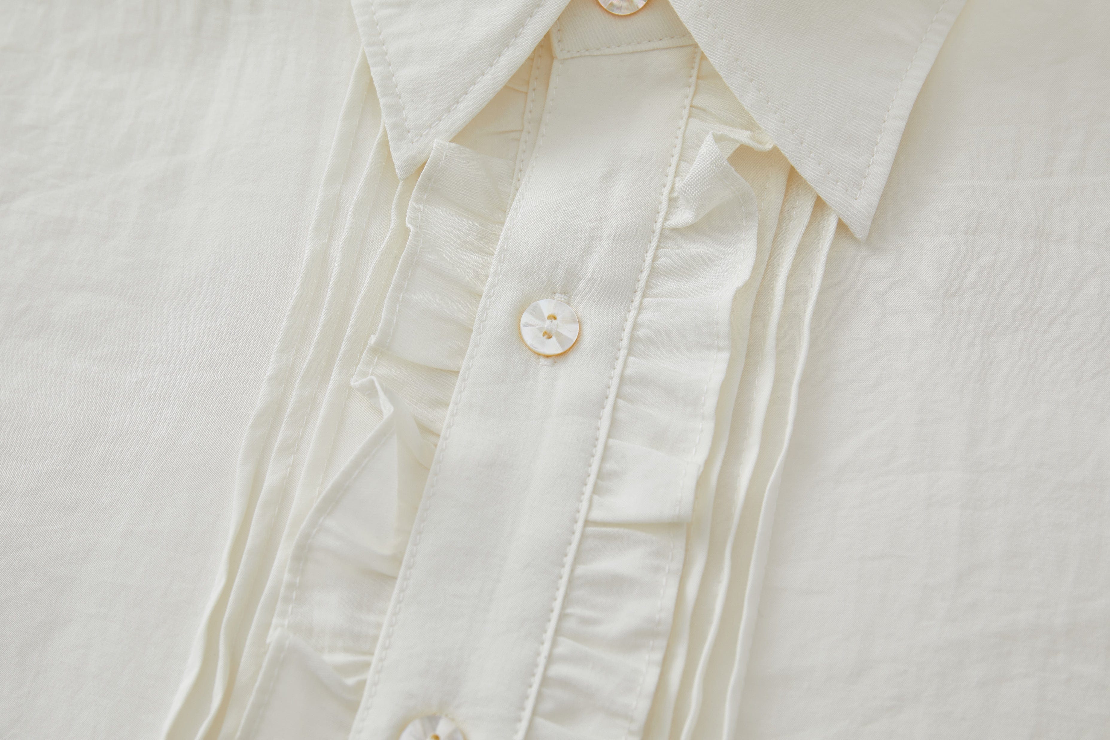 OPICLOTH Retro Pintuck Ruffle Modal Blend Half Shirt