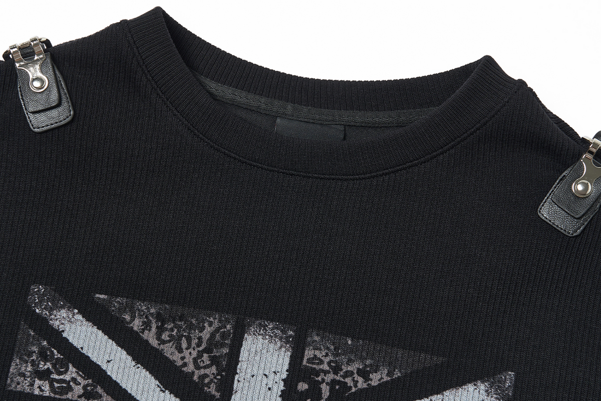 SAXGENWON Union Jack Rivet Spliced Punk Long-Sleeve Tee