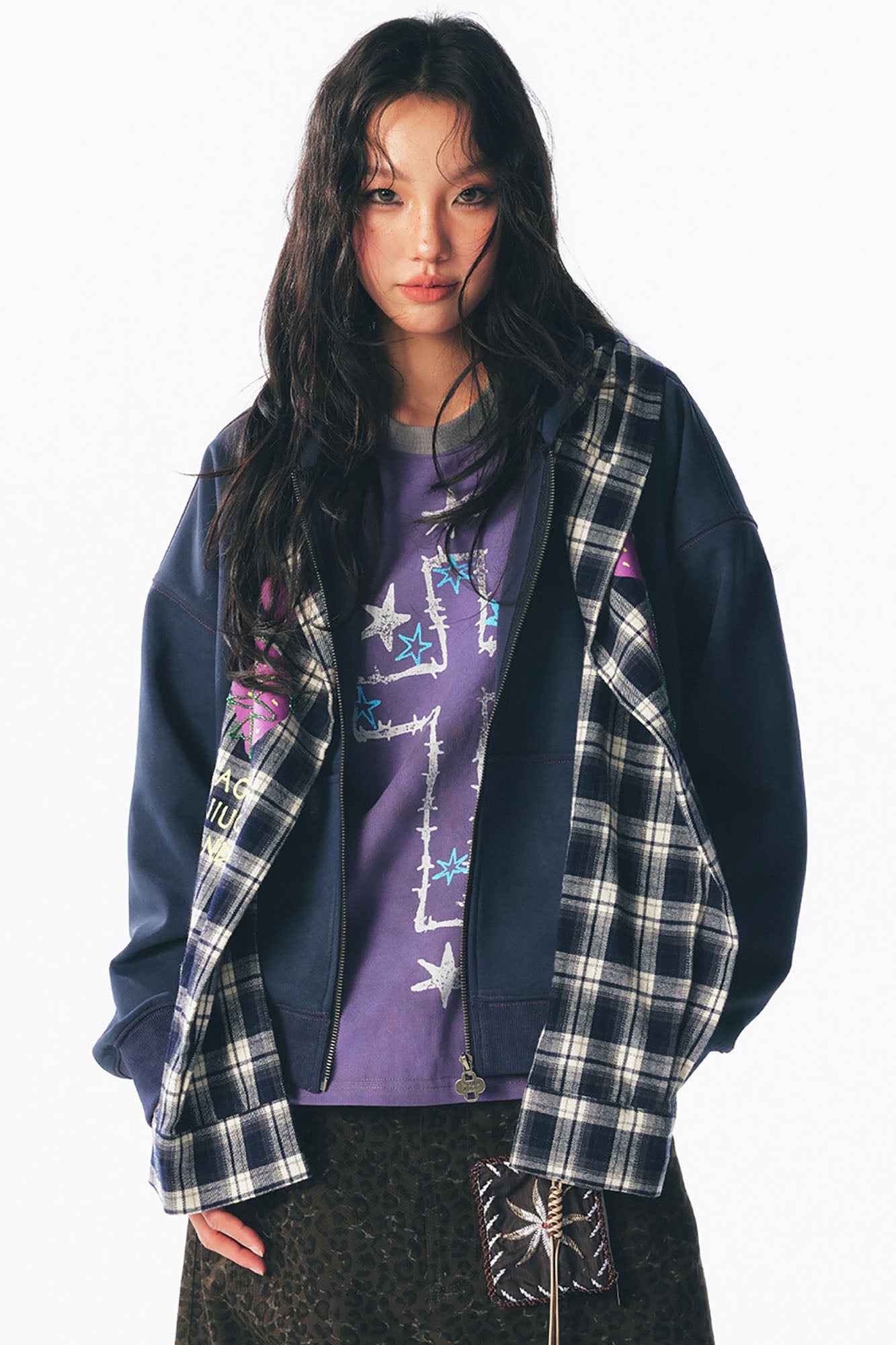 ＜THROW＞ Hoodie Scarf 1997 POSTOFFICE Strawberry Graphic Built-In Scarf Zip-Up Hoodie