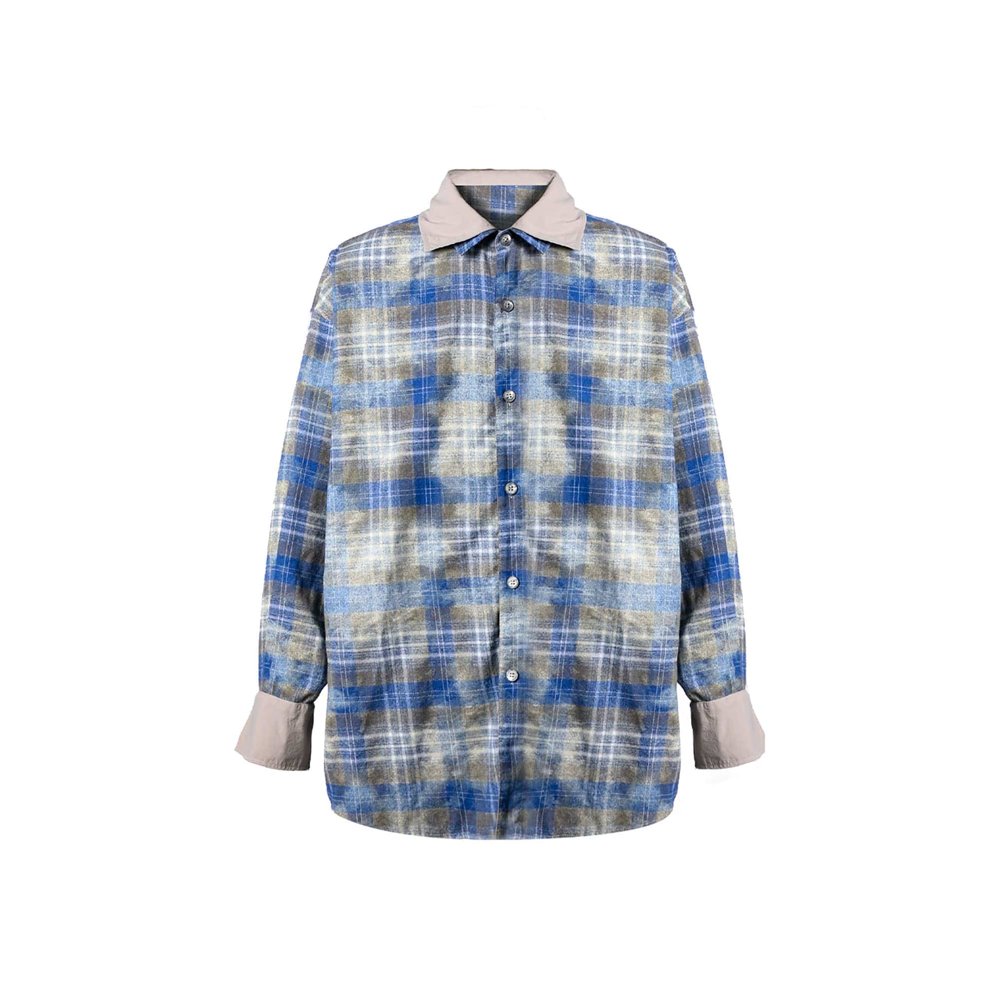RELABEL Washed Plaid Tie-Dye Contrast-Collar Shirt, premium urban and streetwear designers apparel on PROJECTISR.com, RELABEL