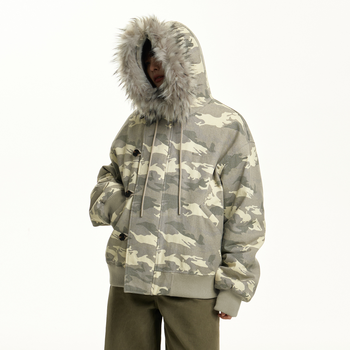 TGNS Detachable Fur-Collar Hooded Padded Parka