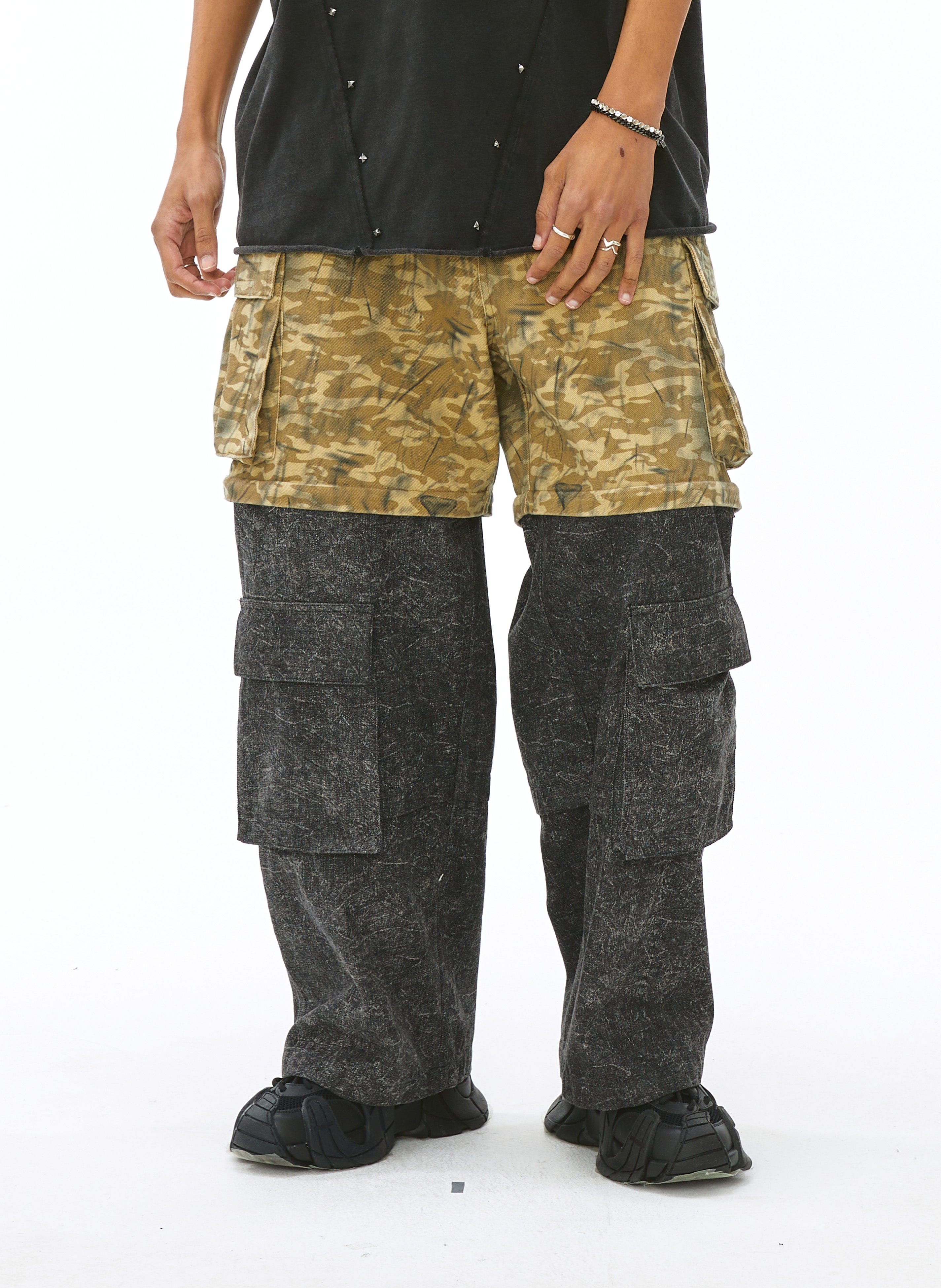VANN VALRENCE Detachable Two-Tone Paneled Cargo Jeans, premium urban and streetwear designers apparel on PROJECTISR.com, VANN VALRENCE