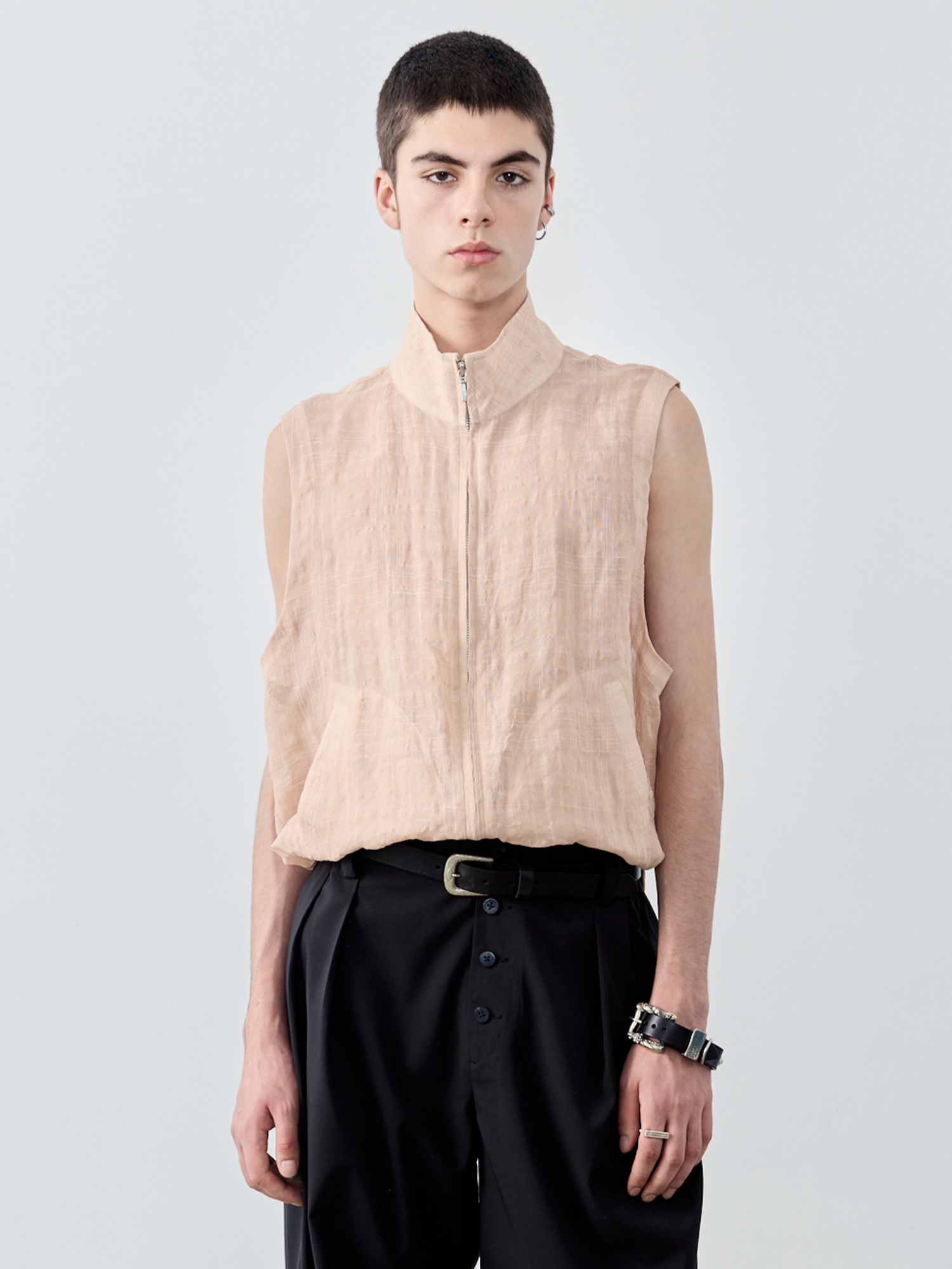 GRAINMUSTARD Linen-Cotton Plaid Vest, premium urban and streetwear designers apparel on PROJECTISR.com, GRAINMUSTARD