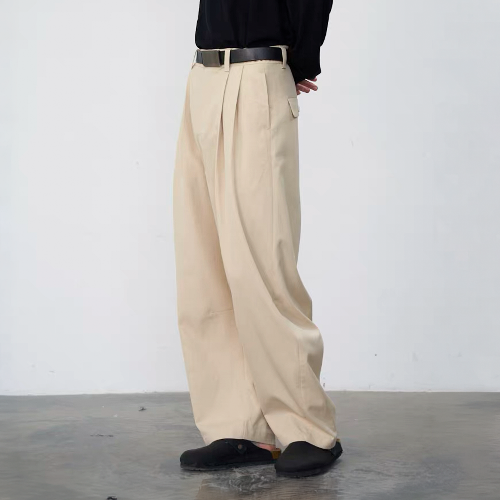 GRAINMUSTARD Retro Pleated High-Waist Wide-Leg Trousers, premium urban and streetwear designers apparel on PROJECTISR.com, GRAINMUSTARD