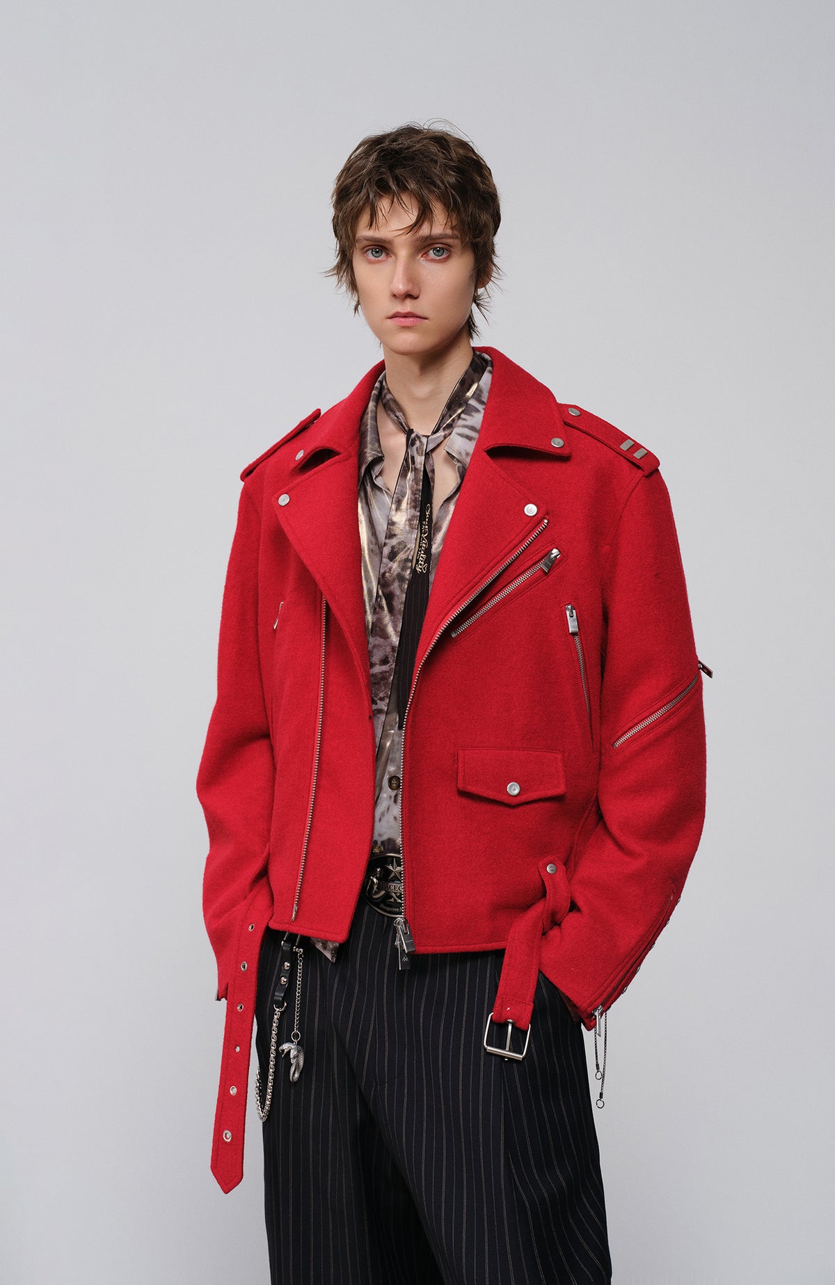 FACEONLAB Wool-Blend Badge Biker Jacket