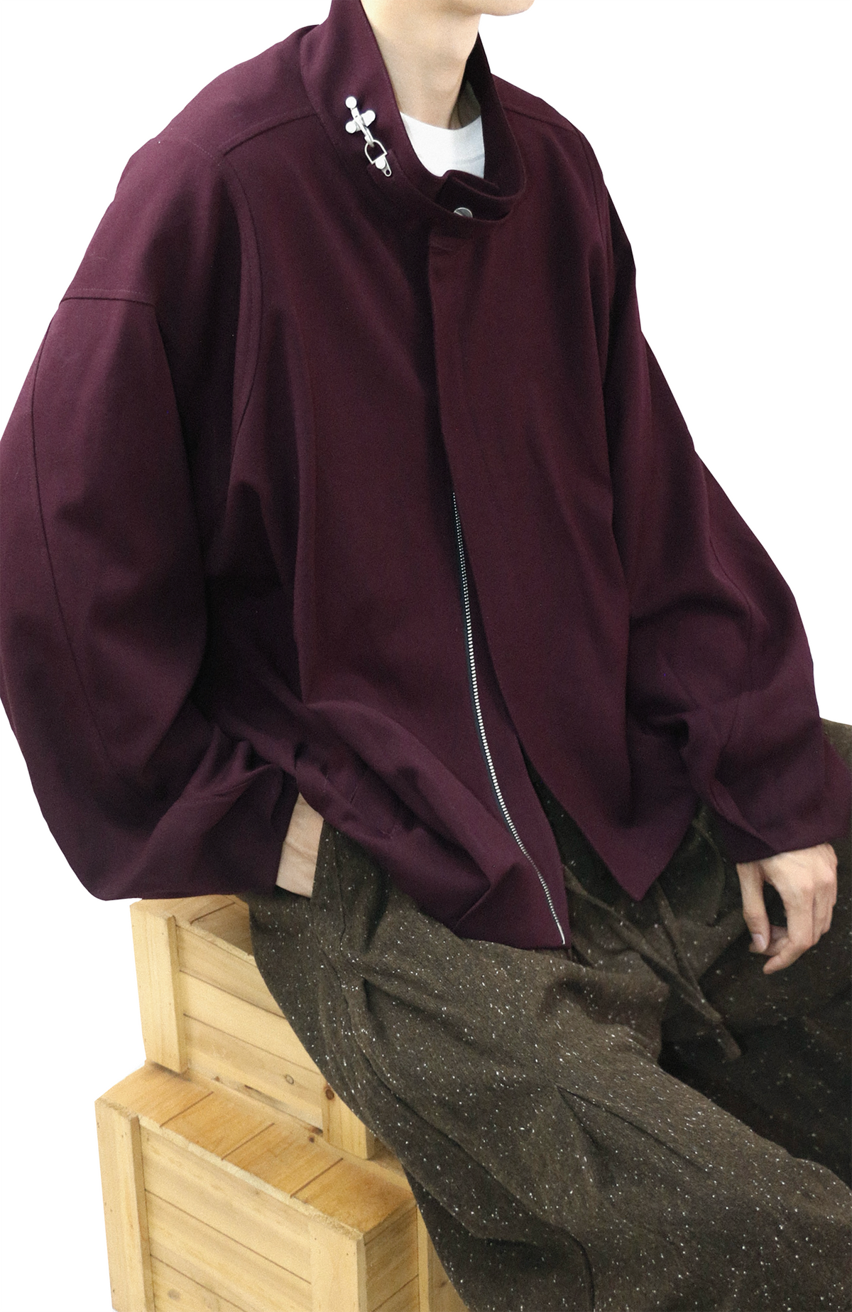 RELABEL Pleated Floral Bud Stand-Collar Oversized Jacket