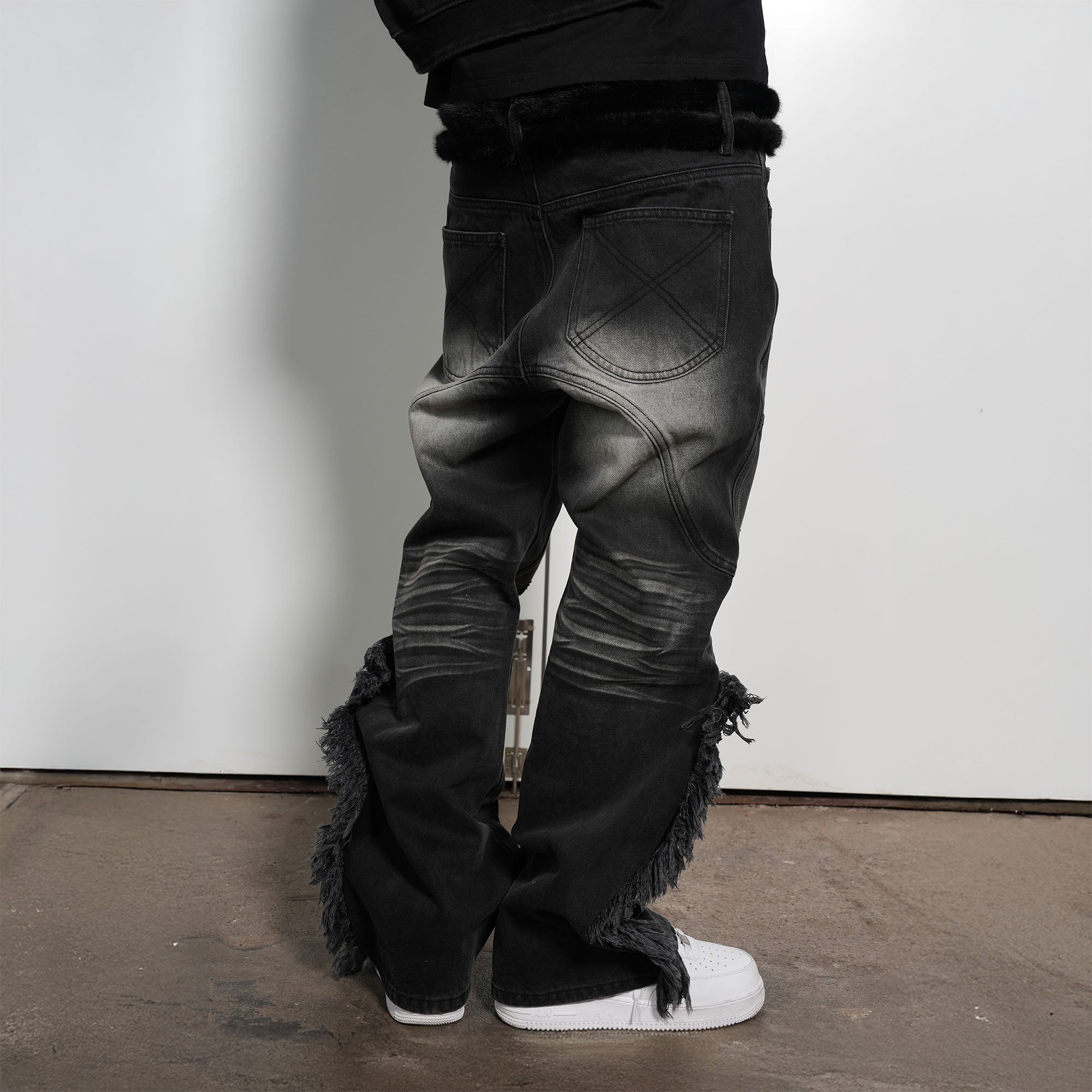 VINKID Peace Dove Flag Double-Knee Frayed Jeans