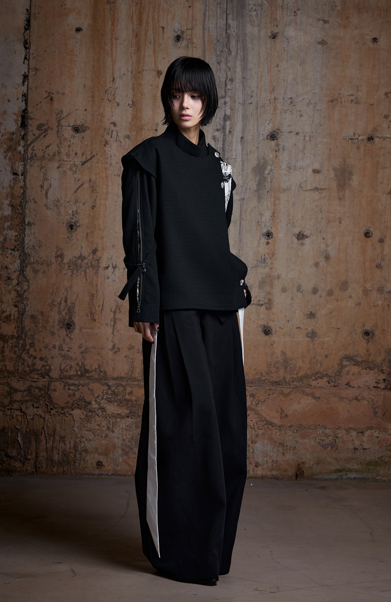 2000RSK Crinkled Detachable Ribbon Wide-Leg Trousers