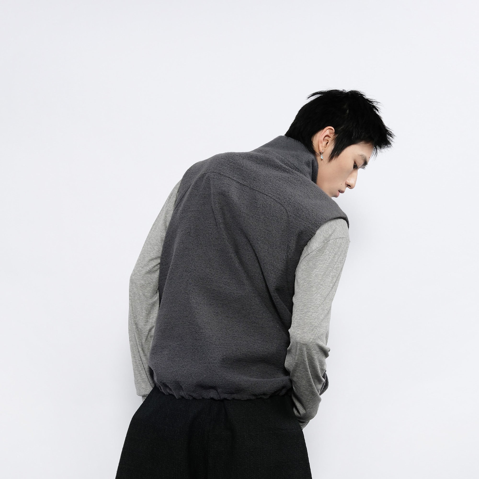 7440 37 1 Asym Placket Drawstring Hem Padded Vest, premium urban and streetwear designers apparel on PROJECTISR.com, 7440 37 1