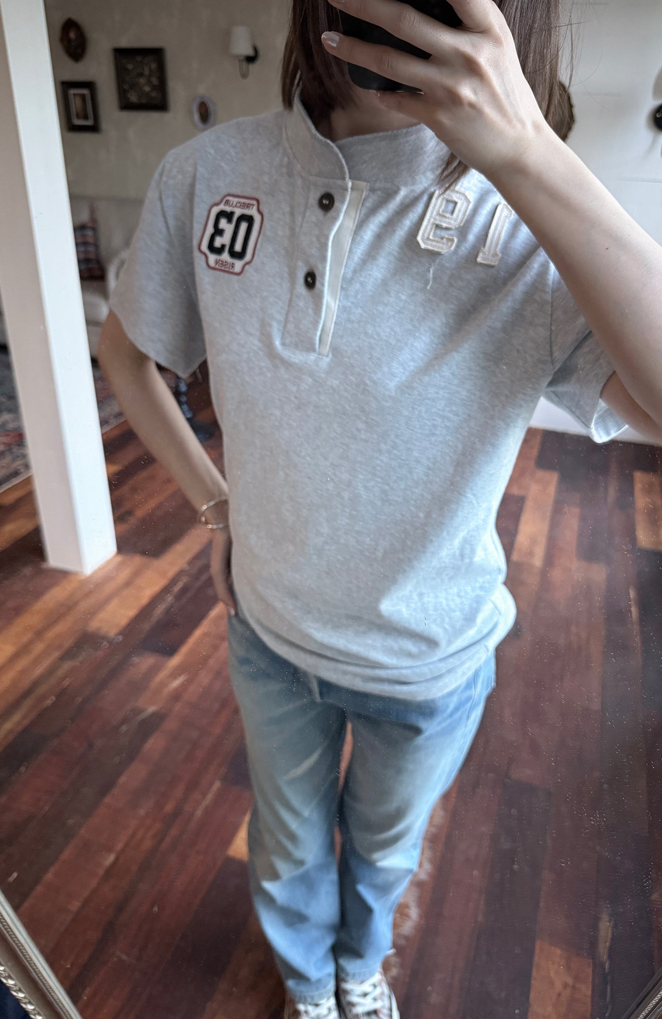 TRECLUB Retro Star Stripe Stand-Collar Polo T-Shirt