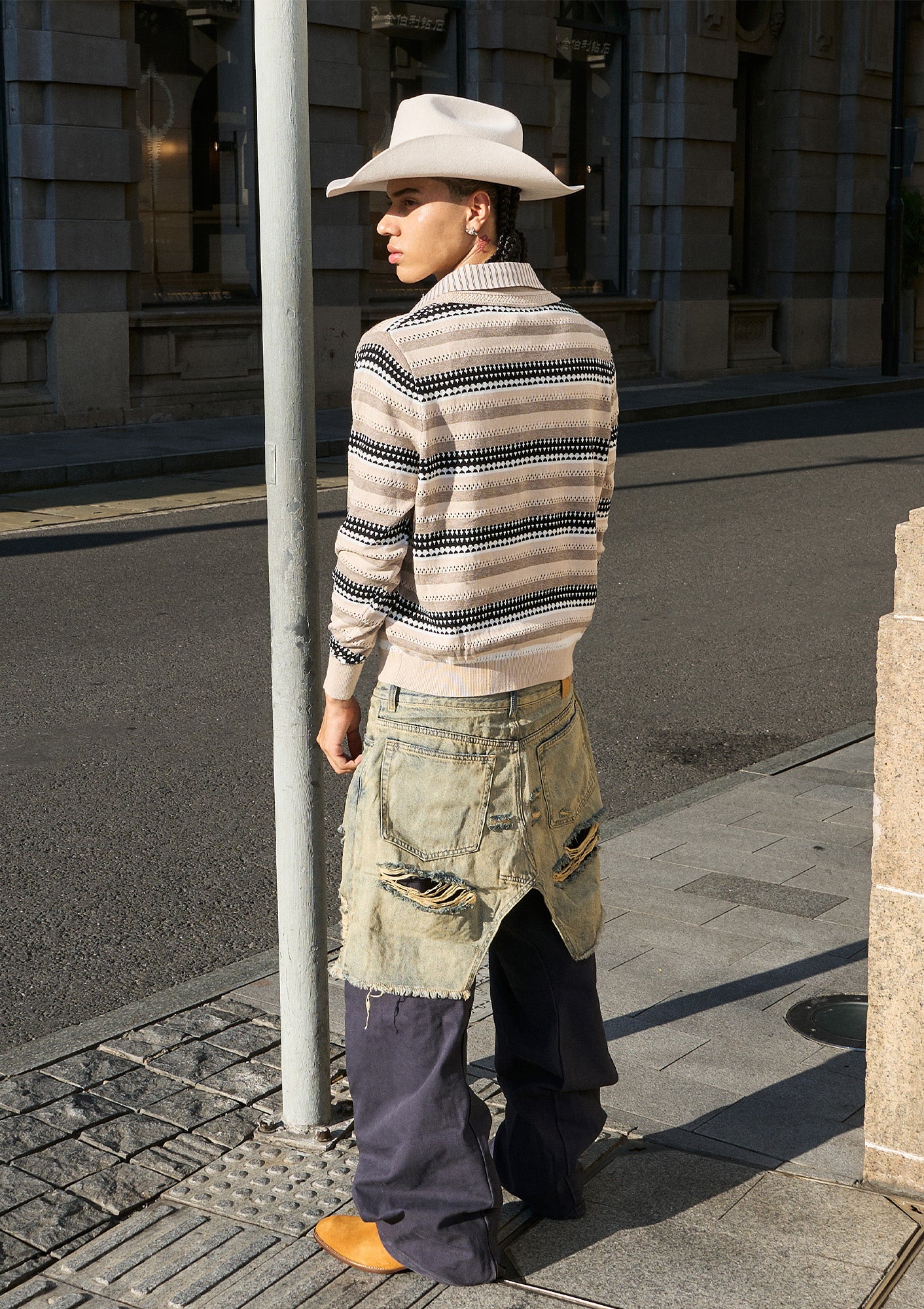 STEEPC Stripe Faux-Layered Polo Sweater, premium urban and streetwear designers apparel on PROJECTISR.com, STEEPC