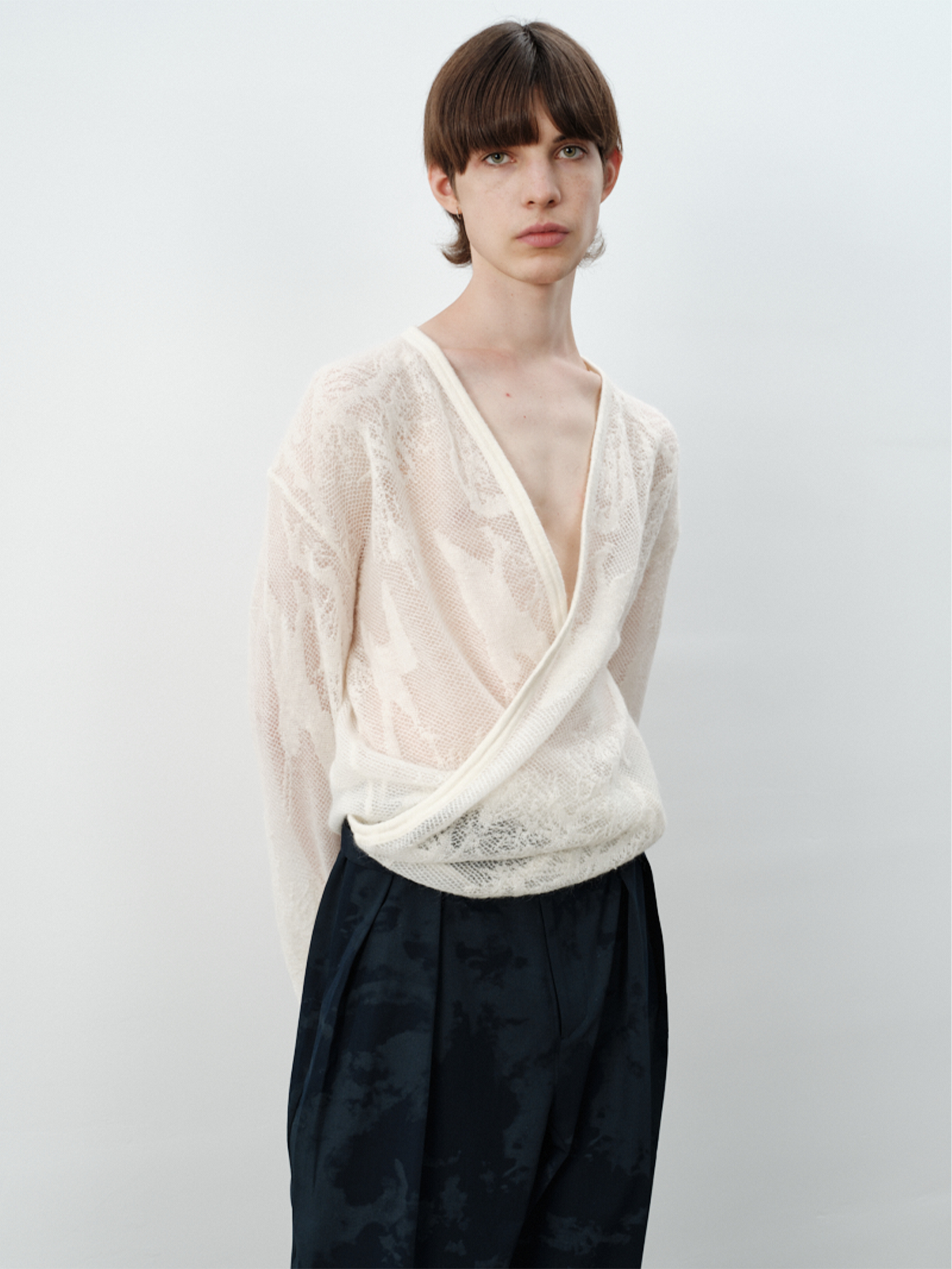 GRAINMUSTARD Baby Alpaca Openwork Jacquard Wrap Cardigan, premium urban and streetwear designers apparel on PROJECTISR.com, GRAINMUSTARD