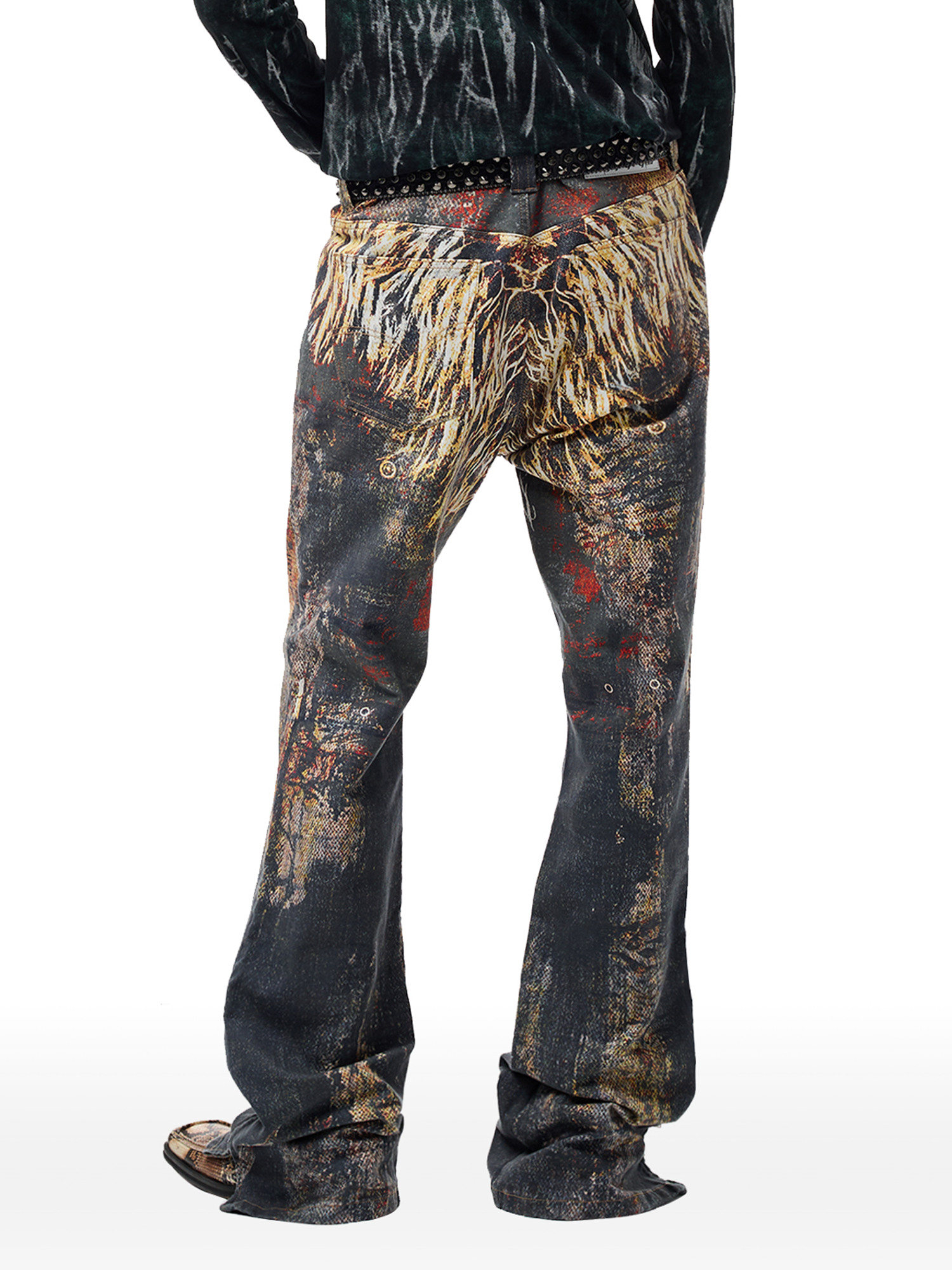 CYCYCY Feather Full-Print Slim Flared Jeans