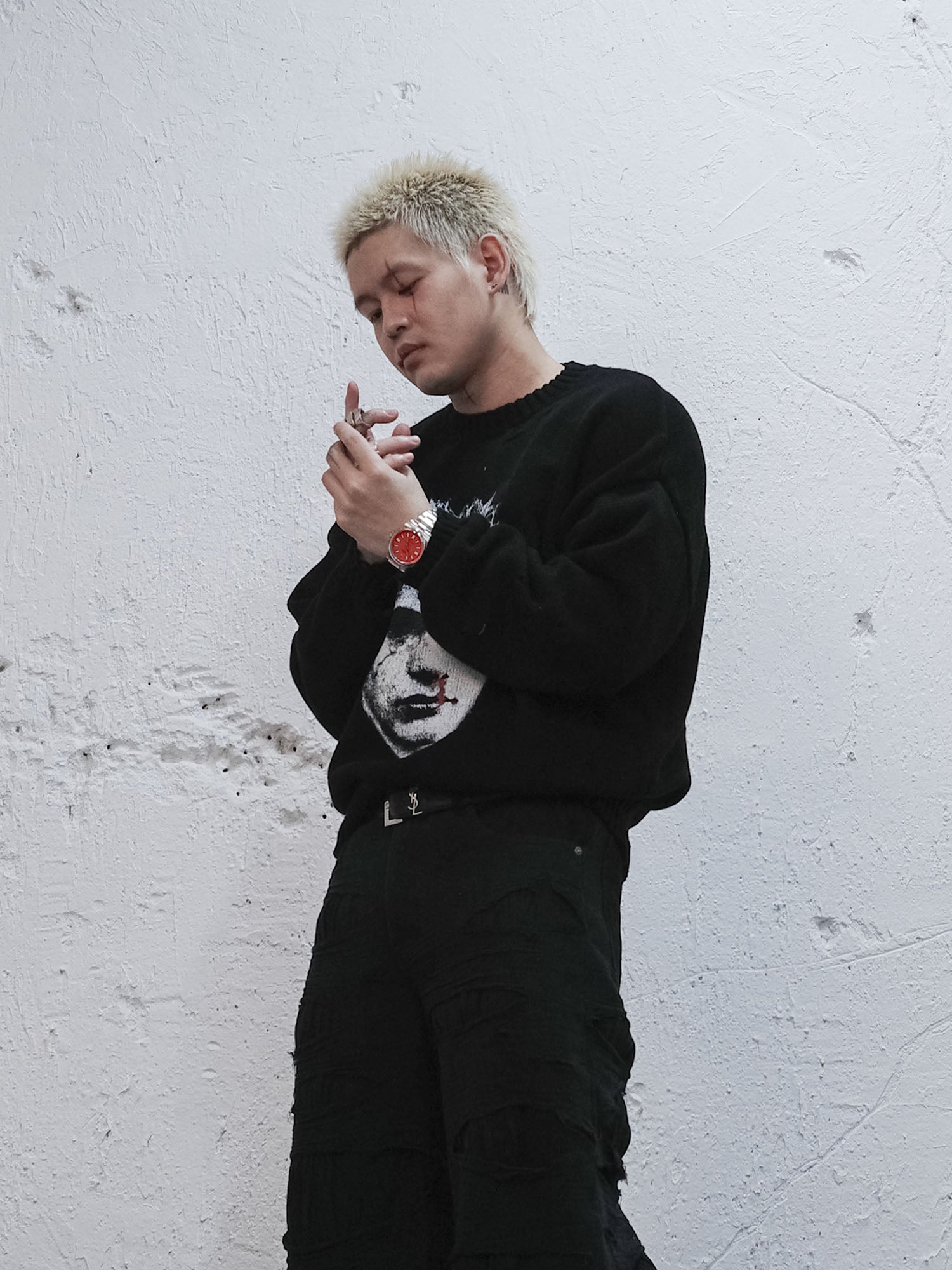 UNDERWATER Demon Portrait Distressed Sweater