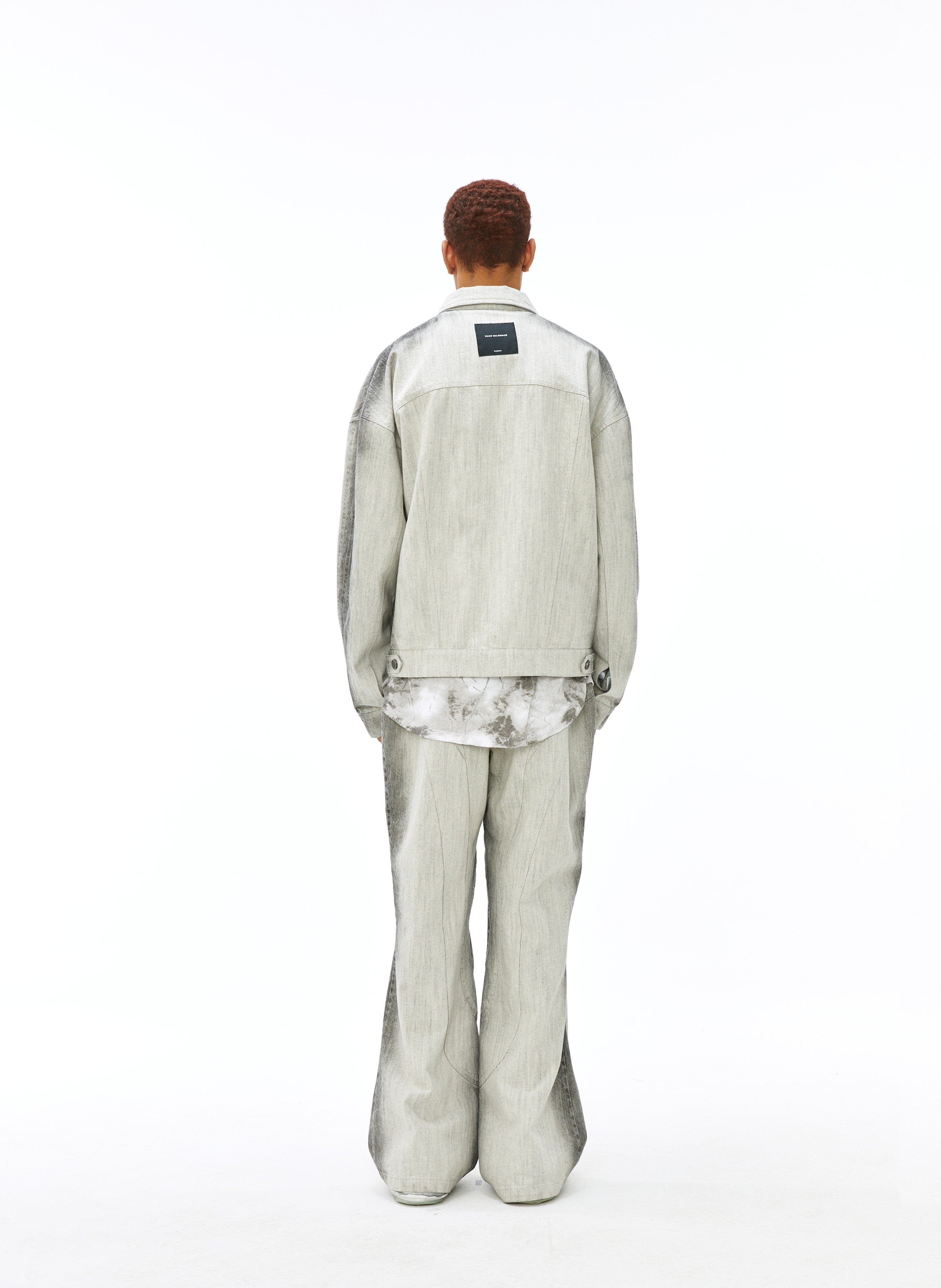 VANN VALRENCE Structured Panel Gradient Sleeve Washed Denim Jacket