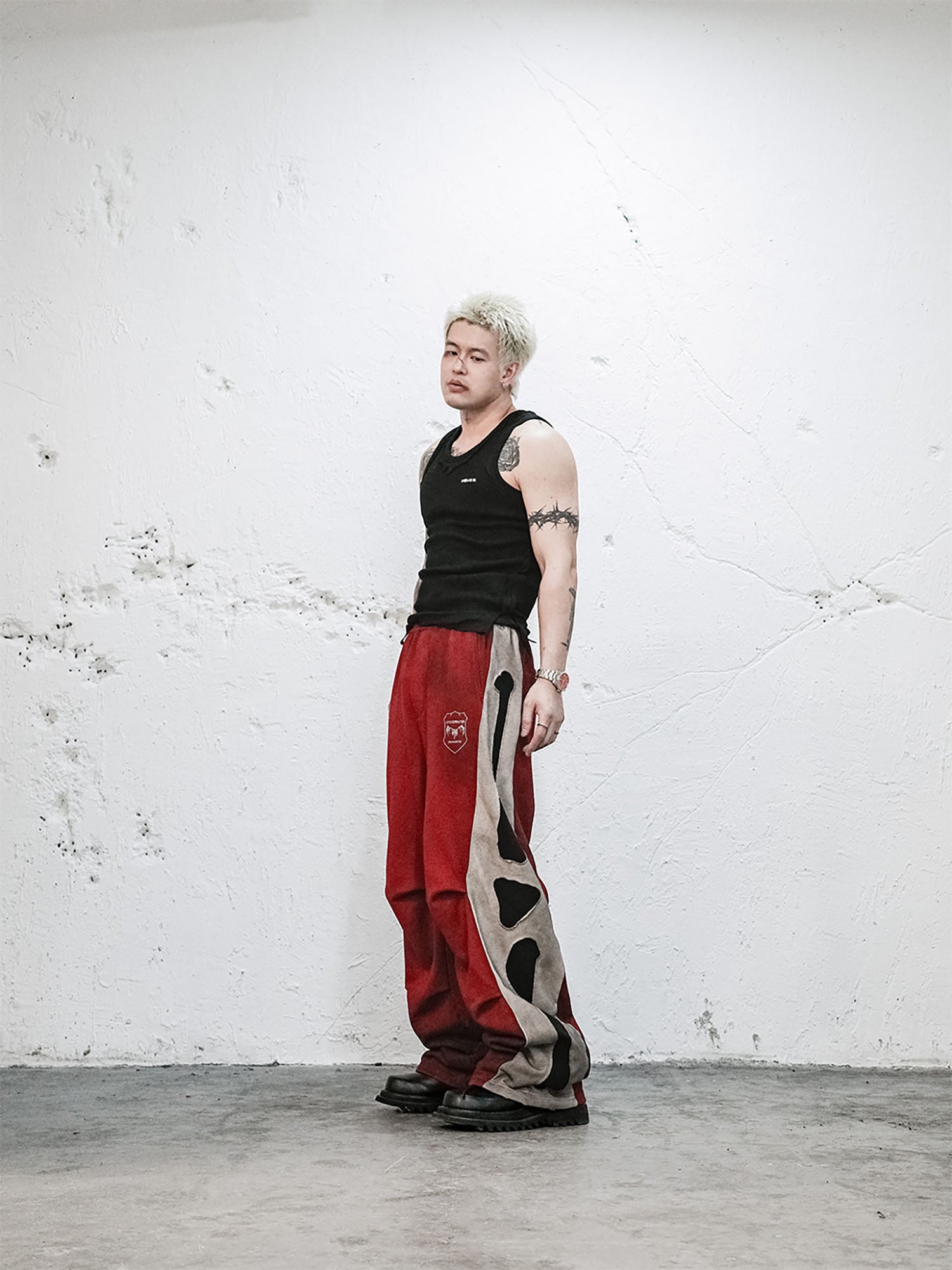 UNDERWATER Skeleton Distressed Contrast Panel Sweatpants