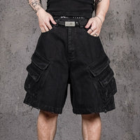 UNDERWATER Layered-Pocket Distressed Denim Shorts