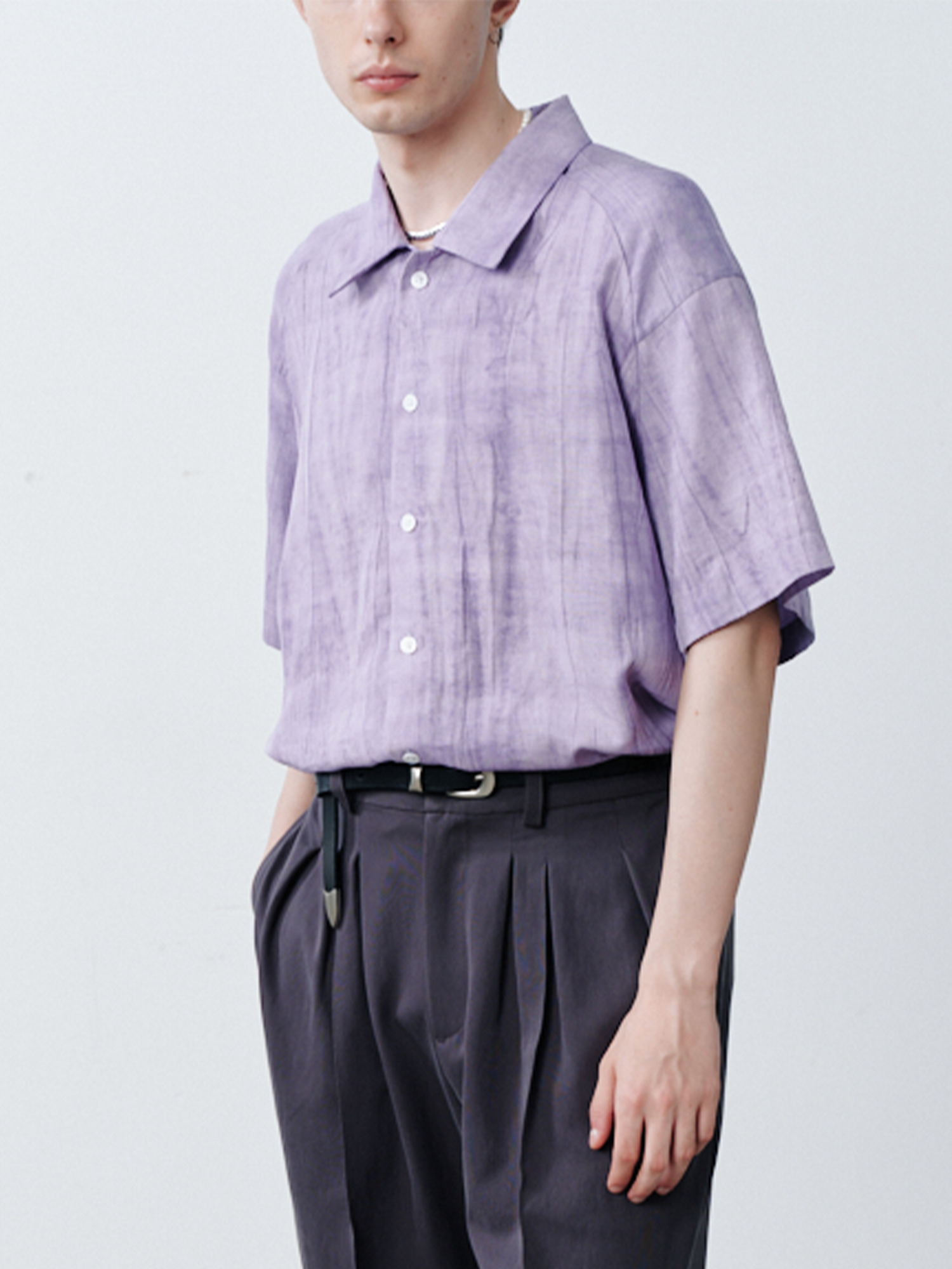 GRAINMUSTARD Crinkled Linen-Cotton Half Shirt, premium urban and streetwear designers apparel on PROJECTISR.com, GRAINMUSTARD