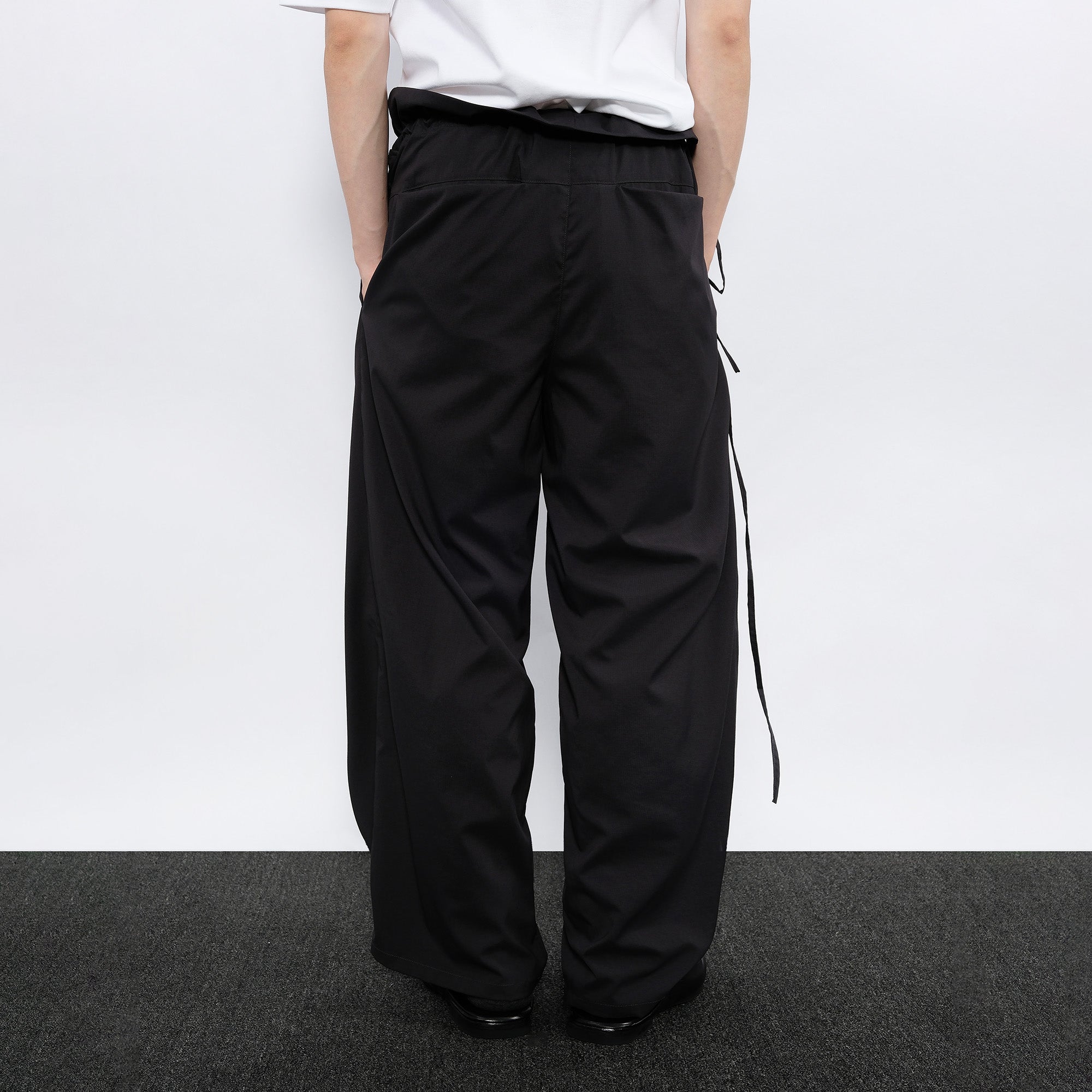 7440 37 1 Asymmetrical Overlay Drawcord Ruffled Waist Trousers, premium urban and streetwear designers apparel on PROJECTISR.com, 7440 37 1