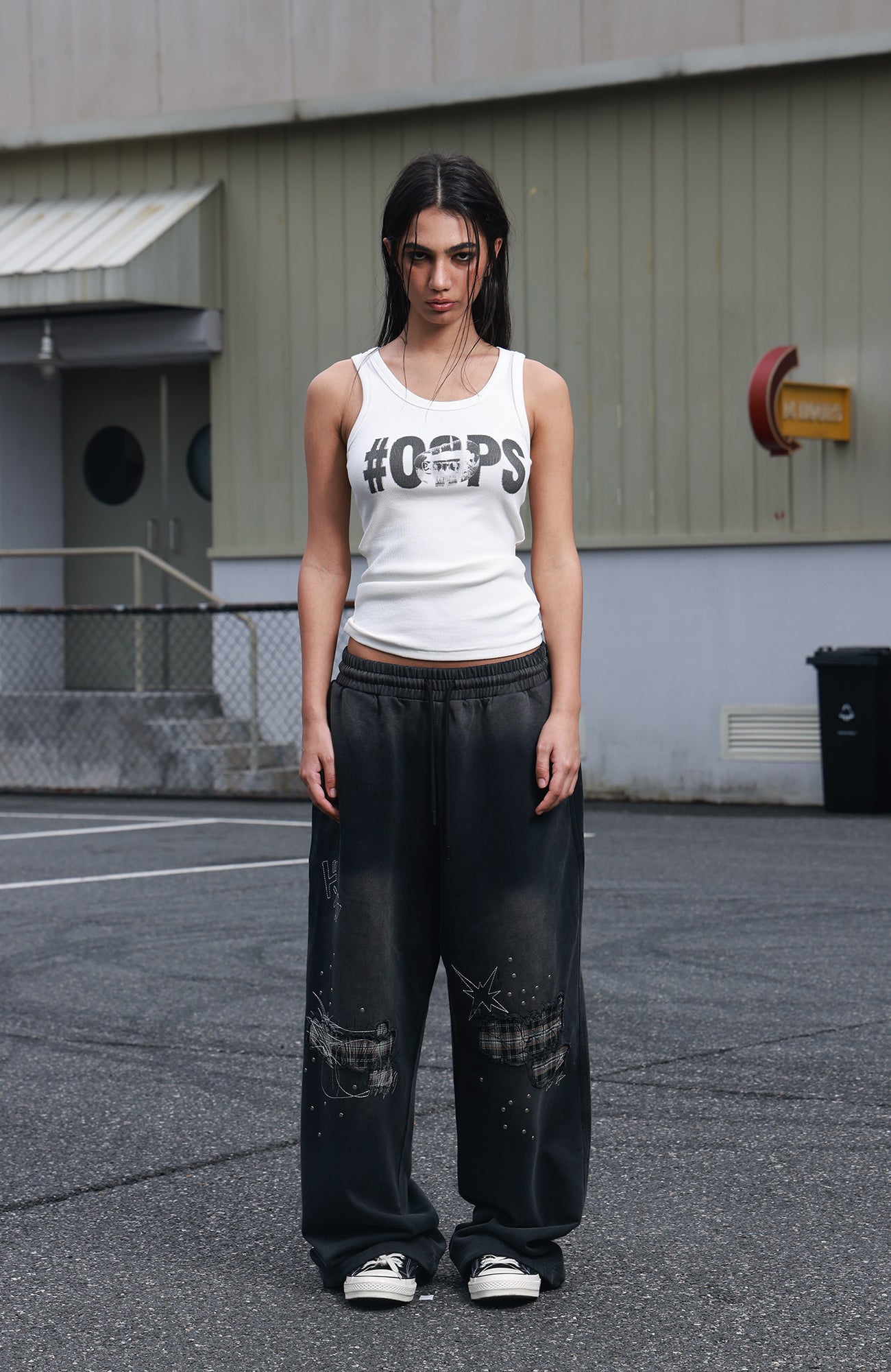 SAVAGEGROWTHWORLD Studded Plaid Panel Sweatpants