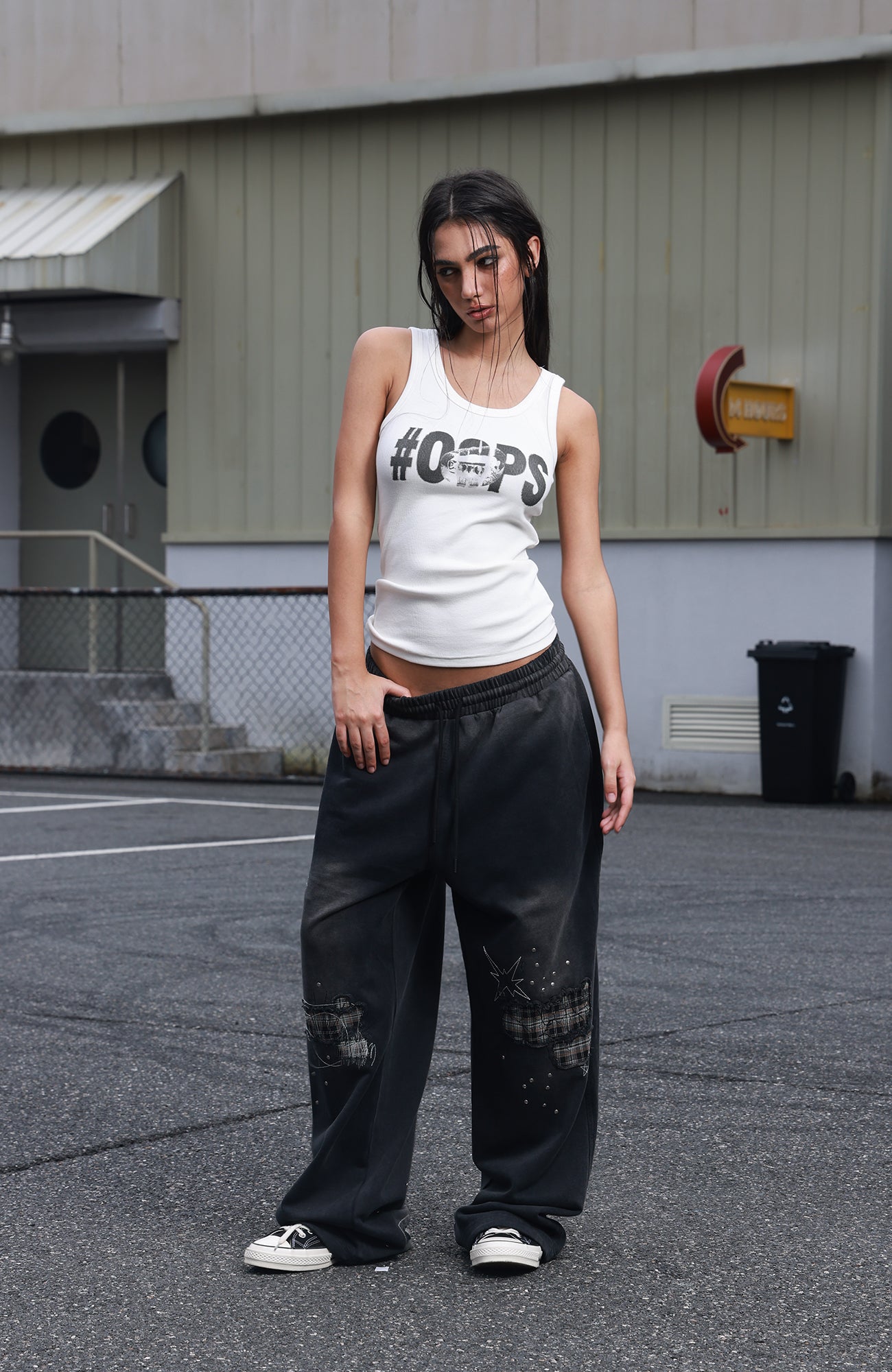 SAVAGEGROWTHWORLD Studded Plaid Panel Sweatpants