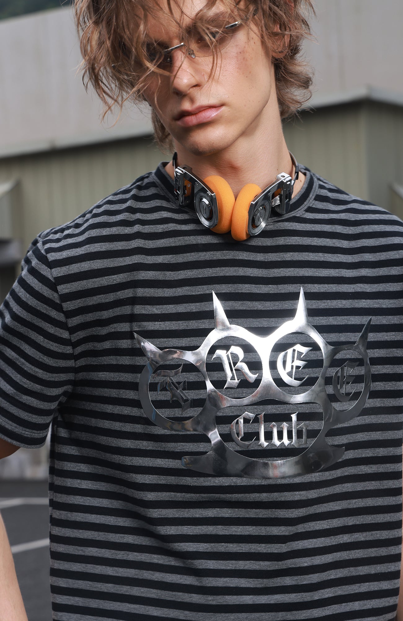 SAVAGEGROWTHWORLD Silver Foil Graphic Stripe T-Shirt