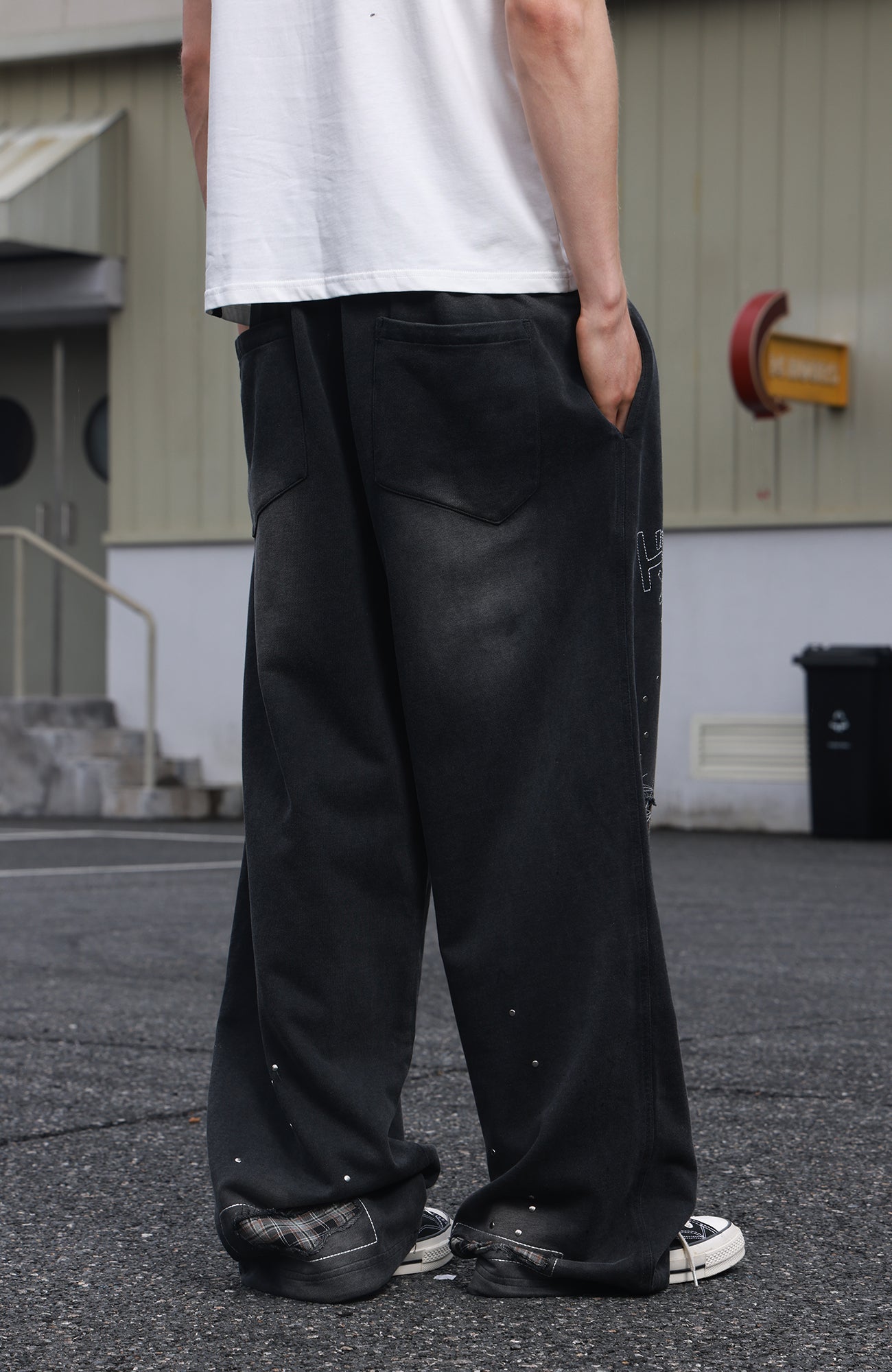 SAVAGEGROWTHWORLD Studded Plaid Panel Sweatpants
