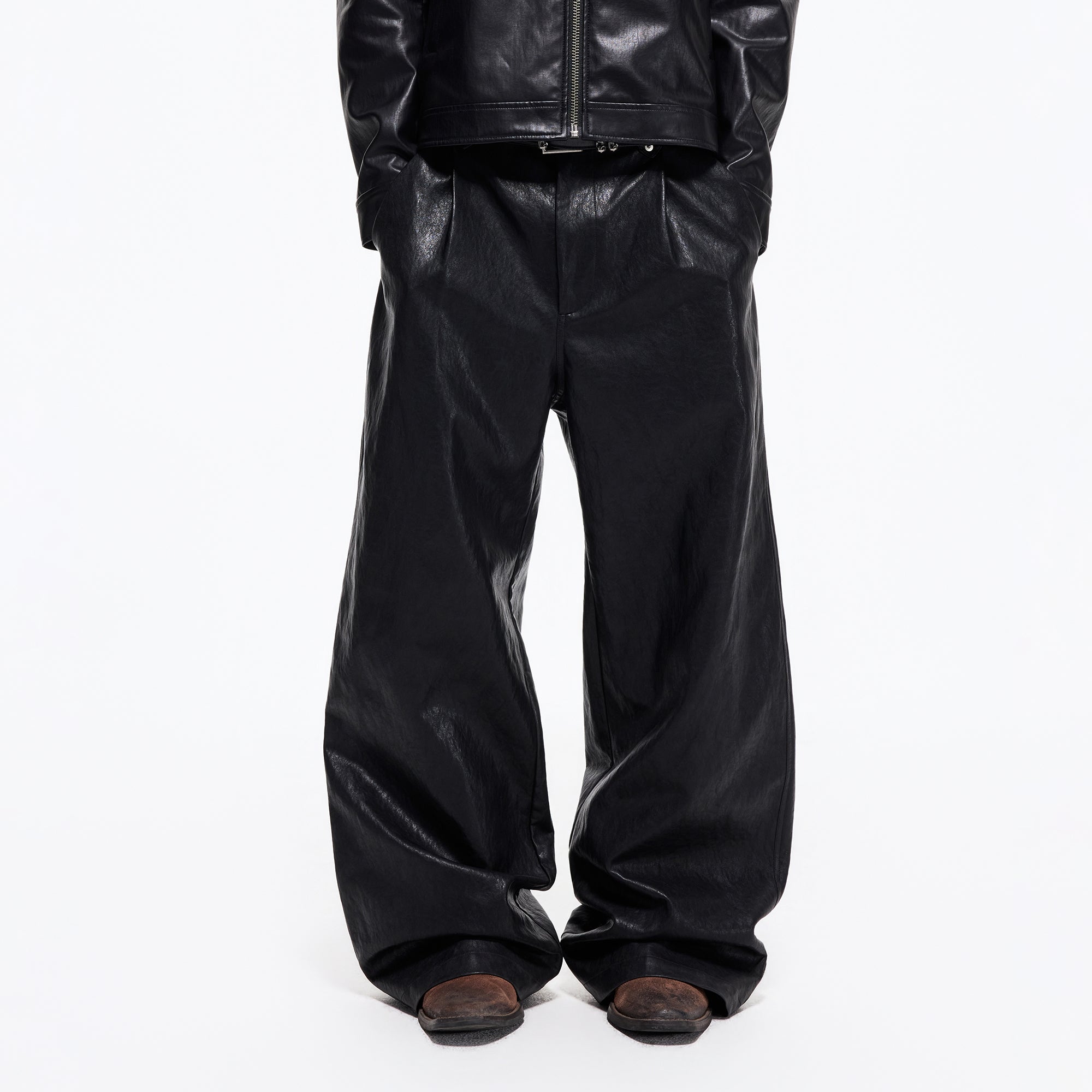 2000RSK Pleated Straight-Leg Faux Leather Trousers