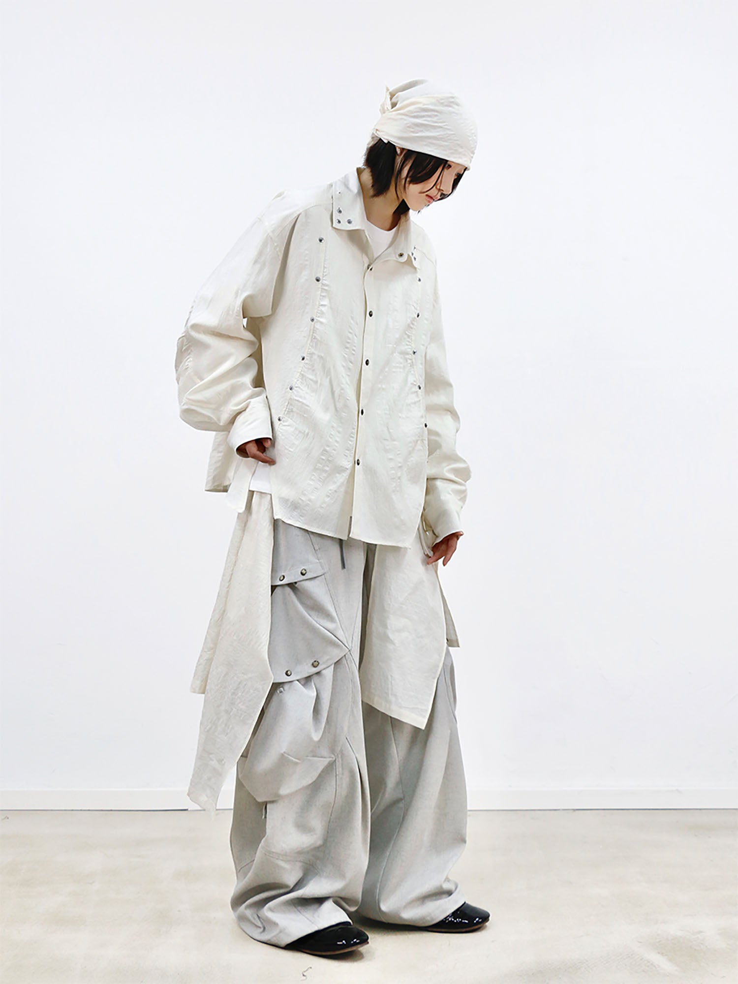 RELABEL Studded Detachable Scarf Shirt White, premium urban and streetwear designers apparel on PROJECTISR.com, RELABEL