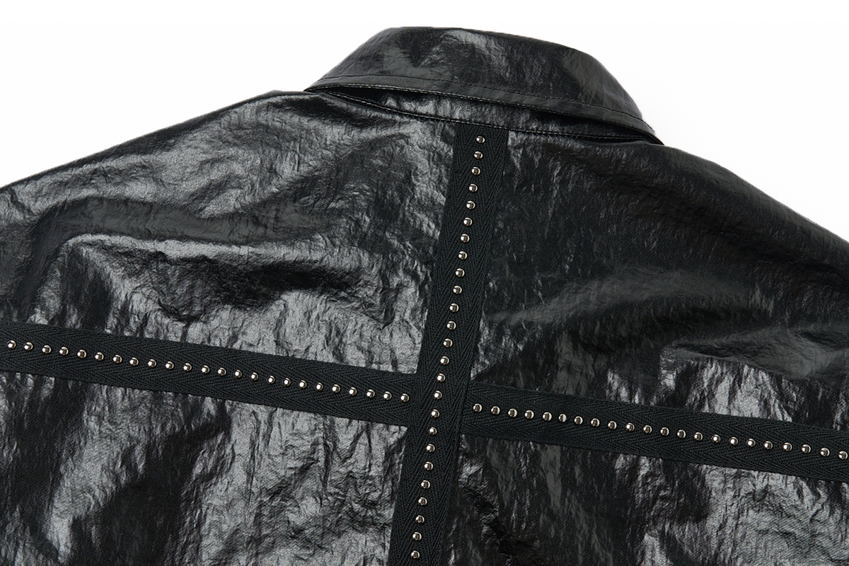 SAXGENWON Rivet Webbing Spliced Coated Long-Sleeve Shirt