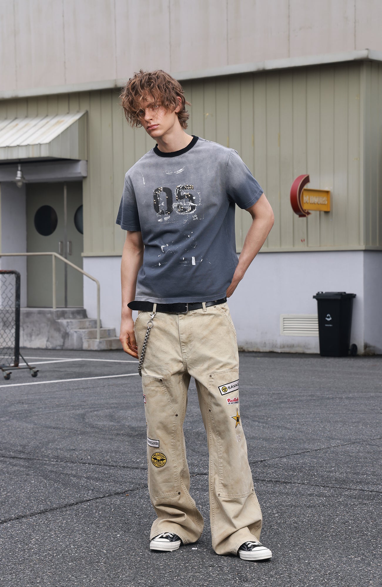 SAVAGEGROWTHWORLD Studded Distressed Graphic T-Shirt