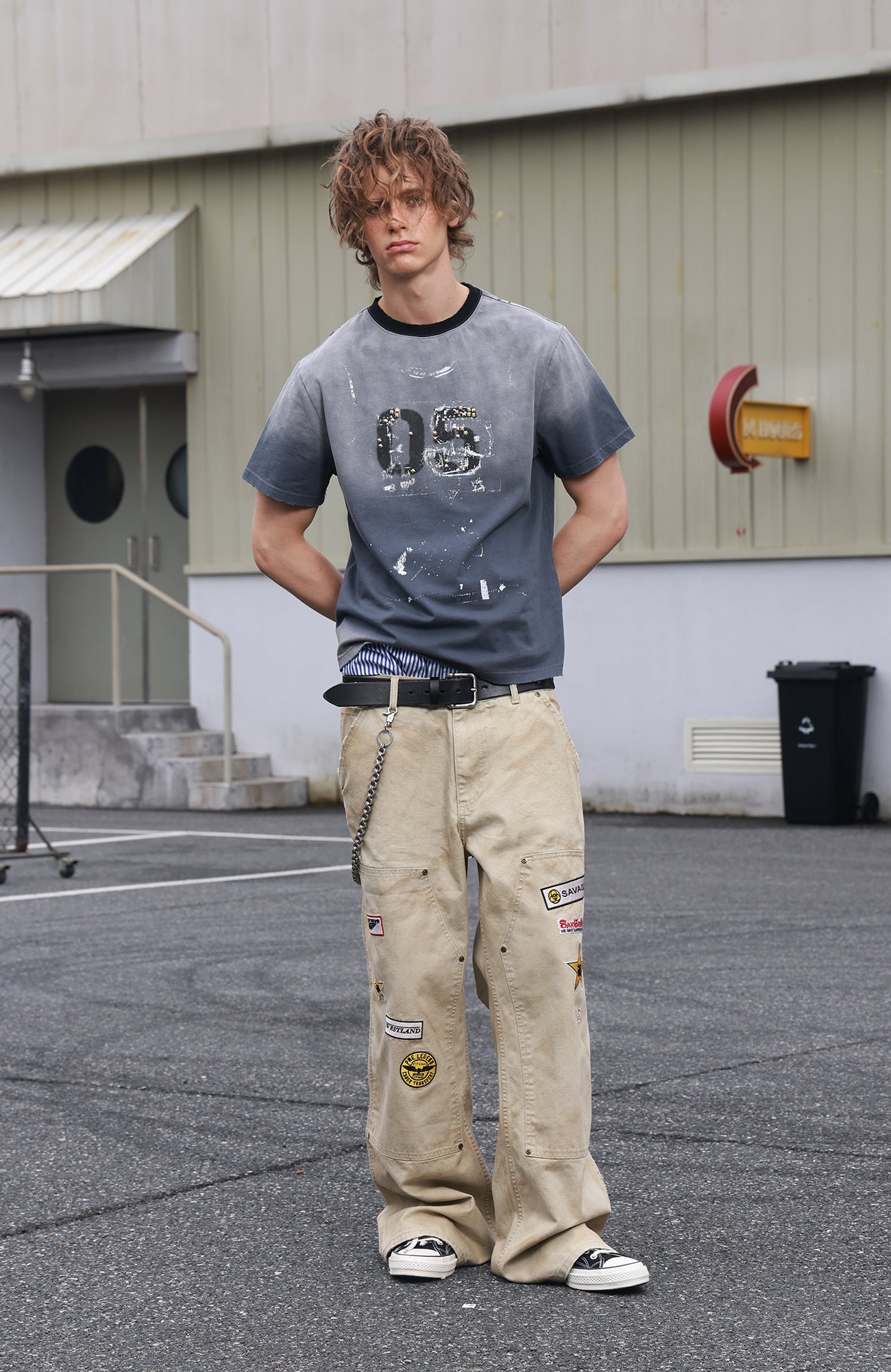 SAVAGEGROWTHWORLD Studded Distressed Graphic T-Shirt